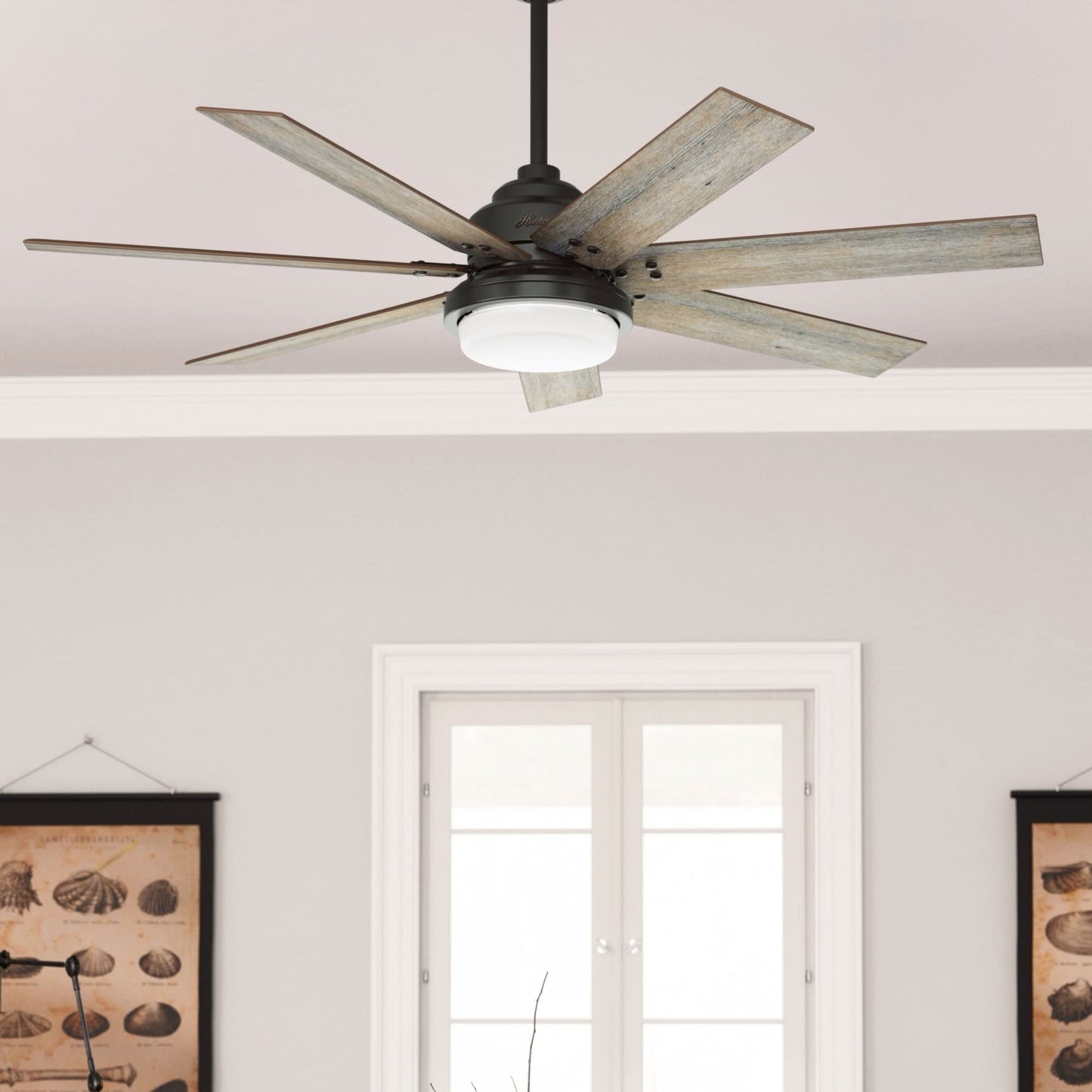 Ventilateur de plafond Hunter WiFi Whittington avec éclairage LED, télécommande - Style moulin à vent - Industriel, ferme, rustique - VENTILATEUR INTELLIGENT !