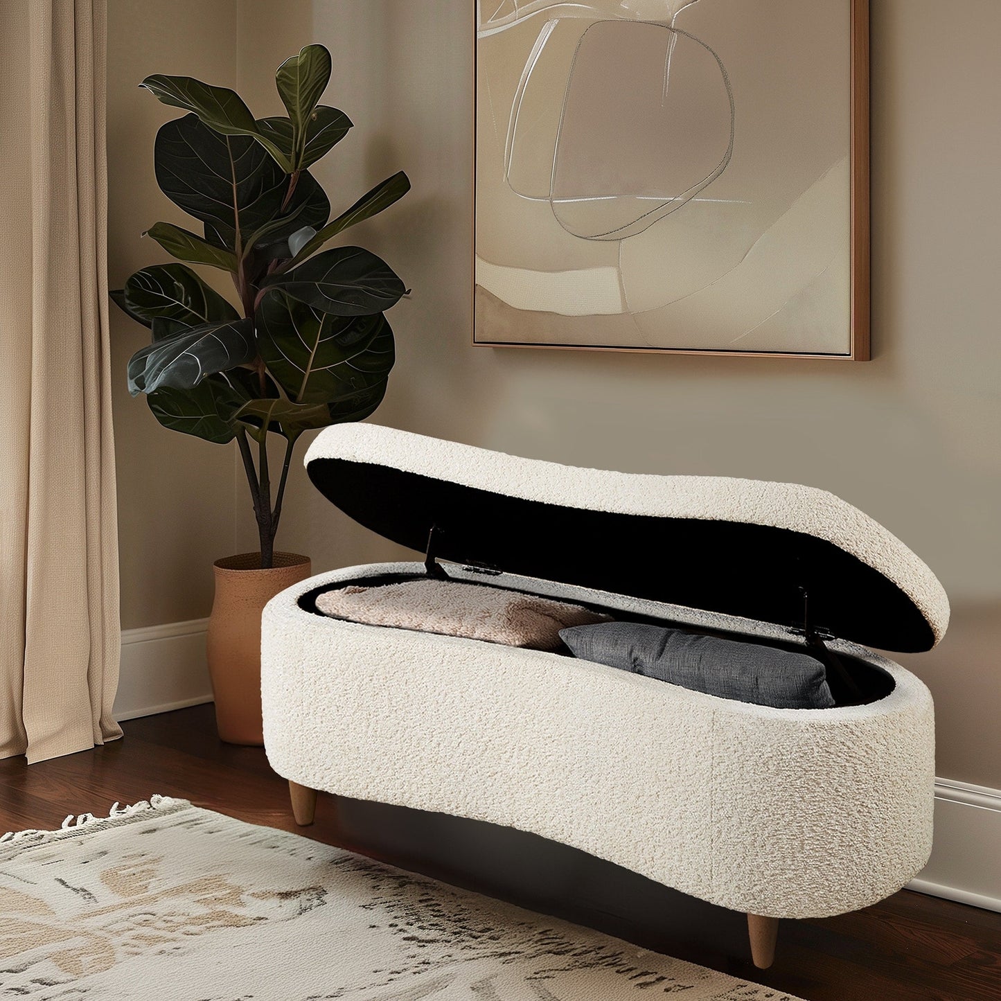 Banc de rangement incurvé à style bouclé Bailey d'INK IVY