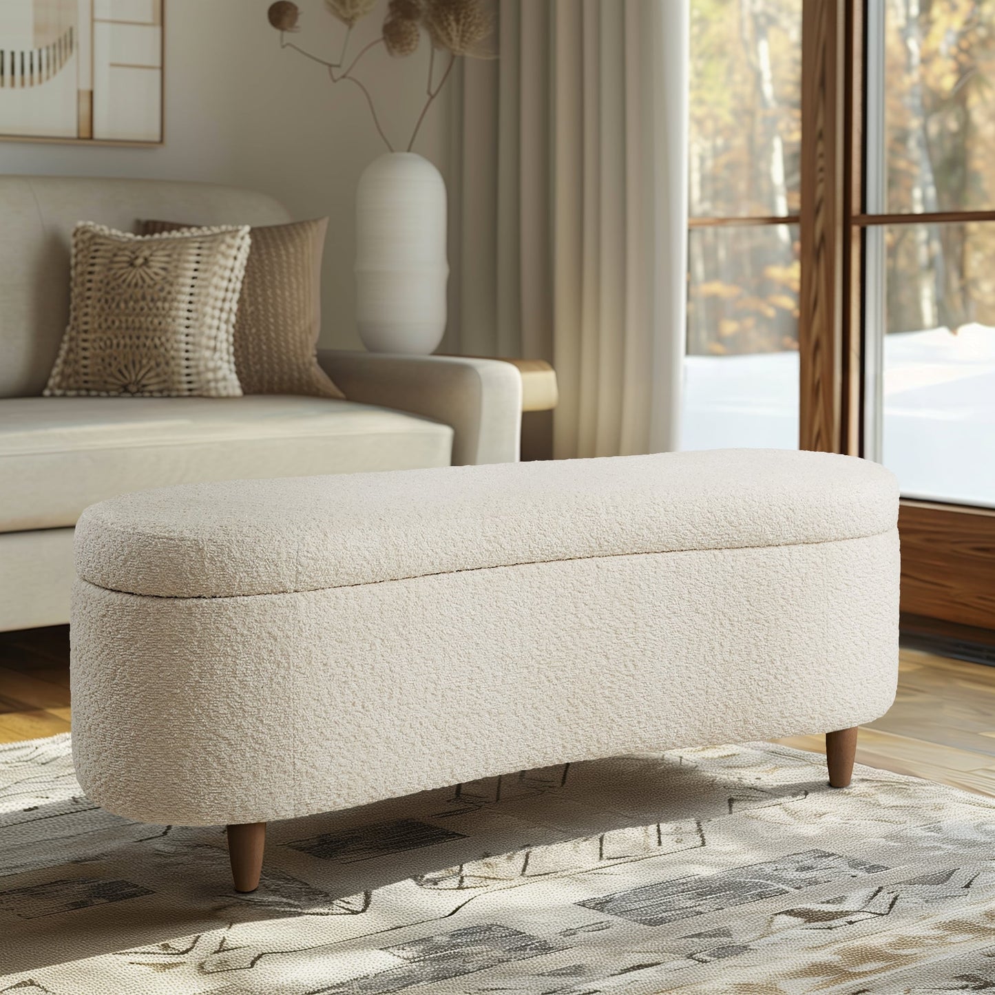 Banc de rangement incurvé à style bouclé Bailey d'INK IVY