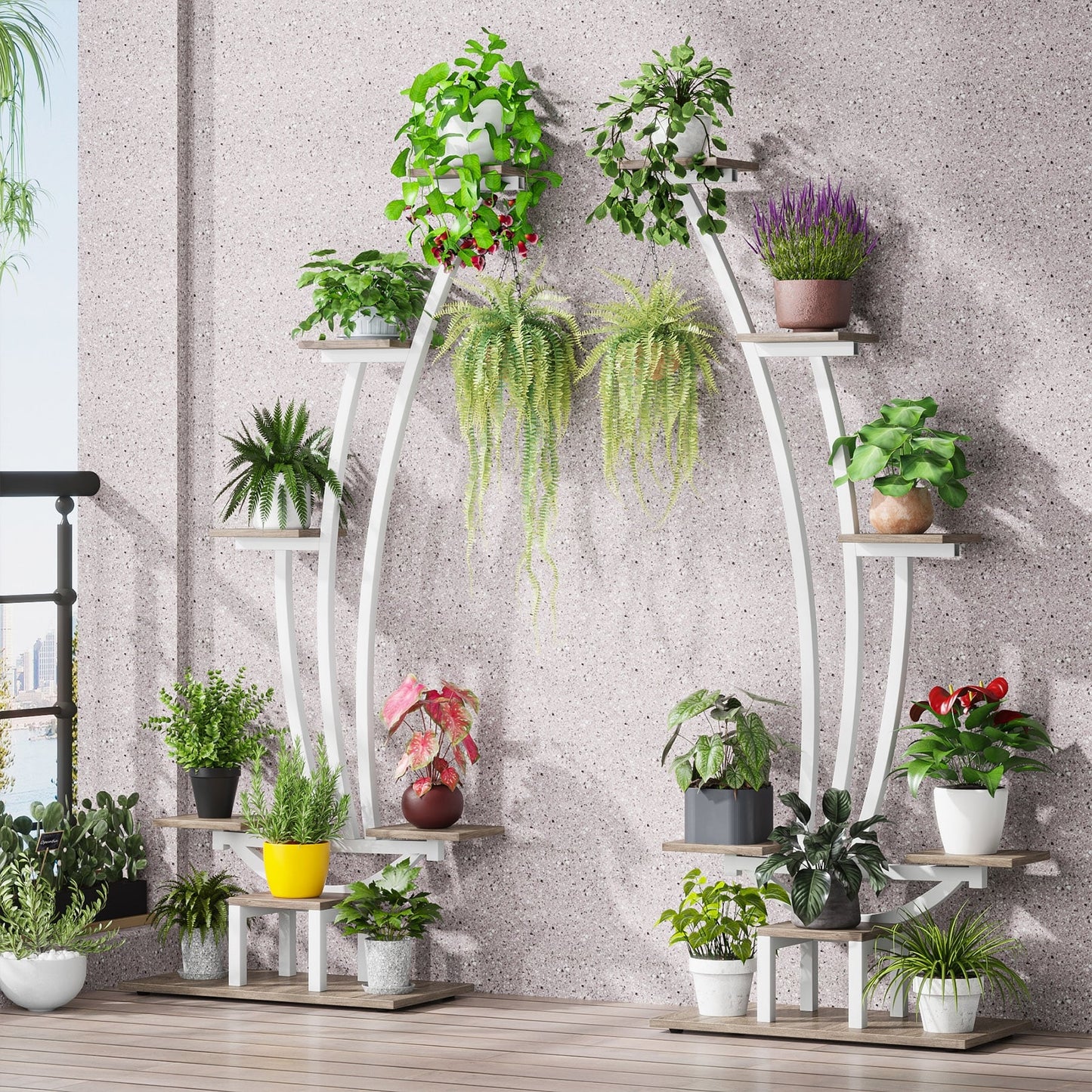 Support pour plantes d'intérieur, étagère à fleurs à 6 niveaux pour jardin à domicile - Lot de 2
