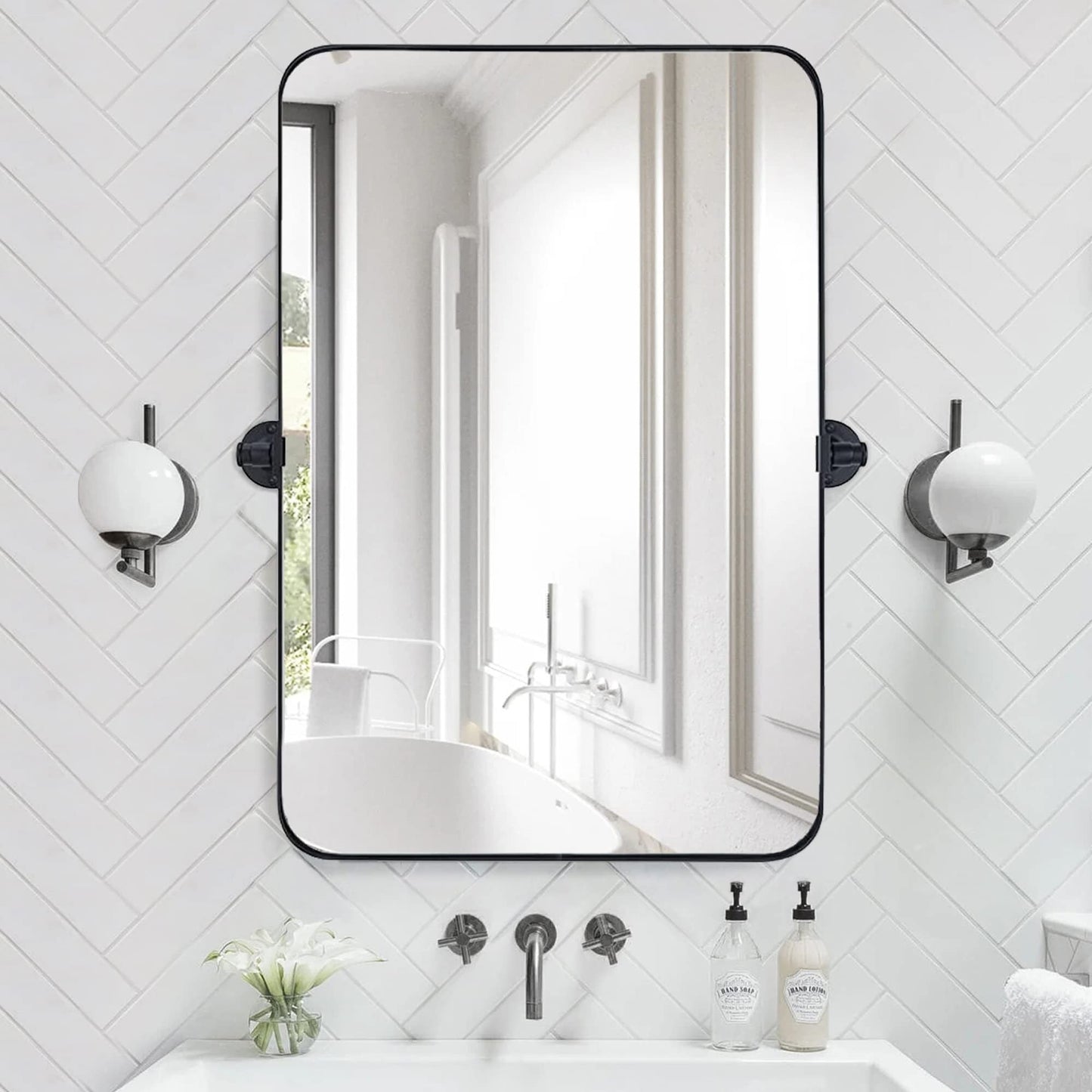 TEHOME Jonathan Miroir mural rectangulaire pivotant et inclinable en métal