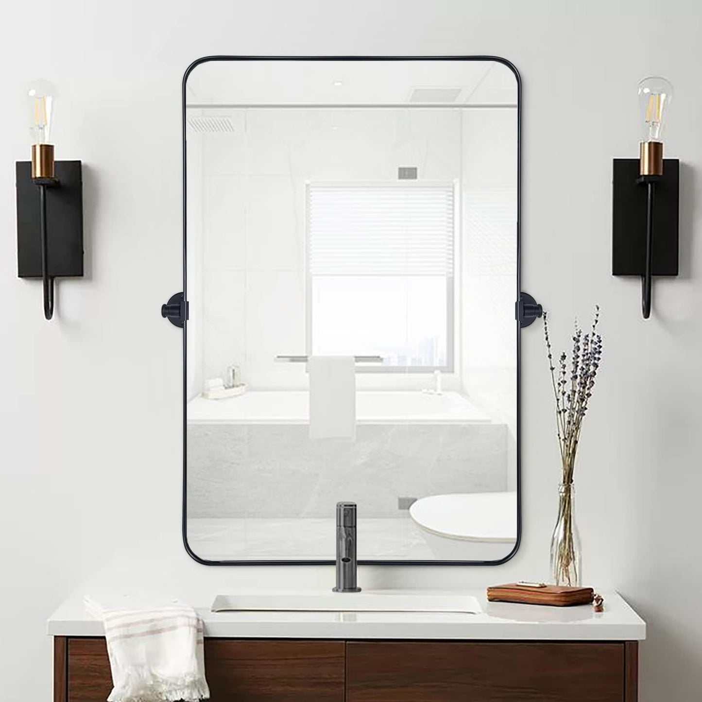 TEHOME Jonathan Miroir mural rectangulaire pivotant et inclinable en métal