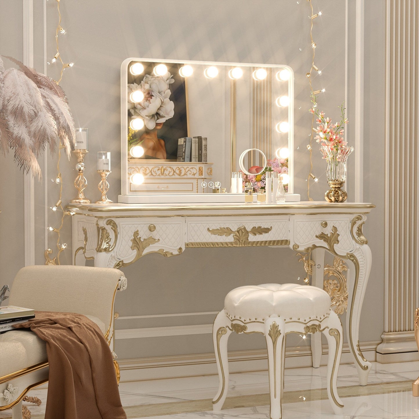 Keonjinn Miroir de maquillage LED Hollywood avec 15/18 lumières LED