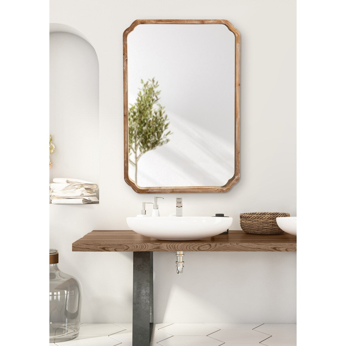 Kate and Laurel Marston Miroir mural carré en bois