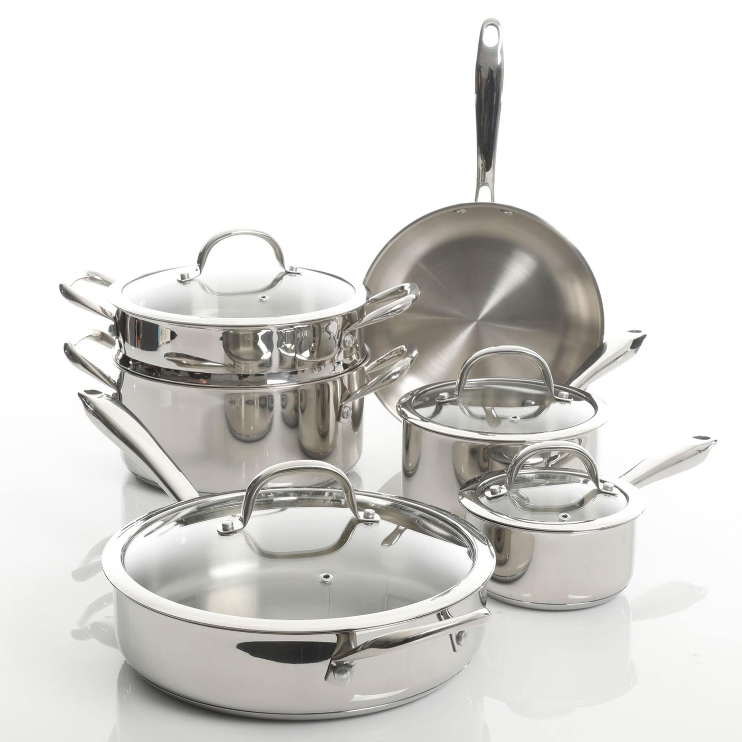 Ensemble de batterie de cuisine Kenmore Elite Devon en acier inoxydable à paroi épaisse, 10 pièces