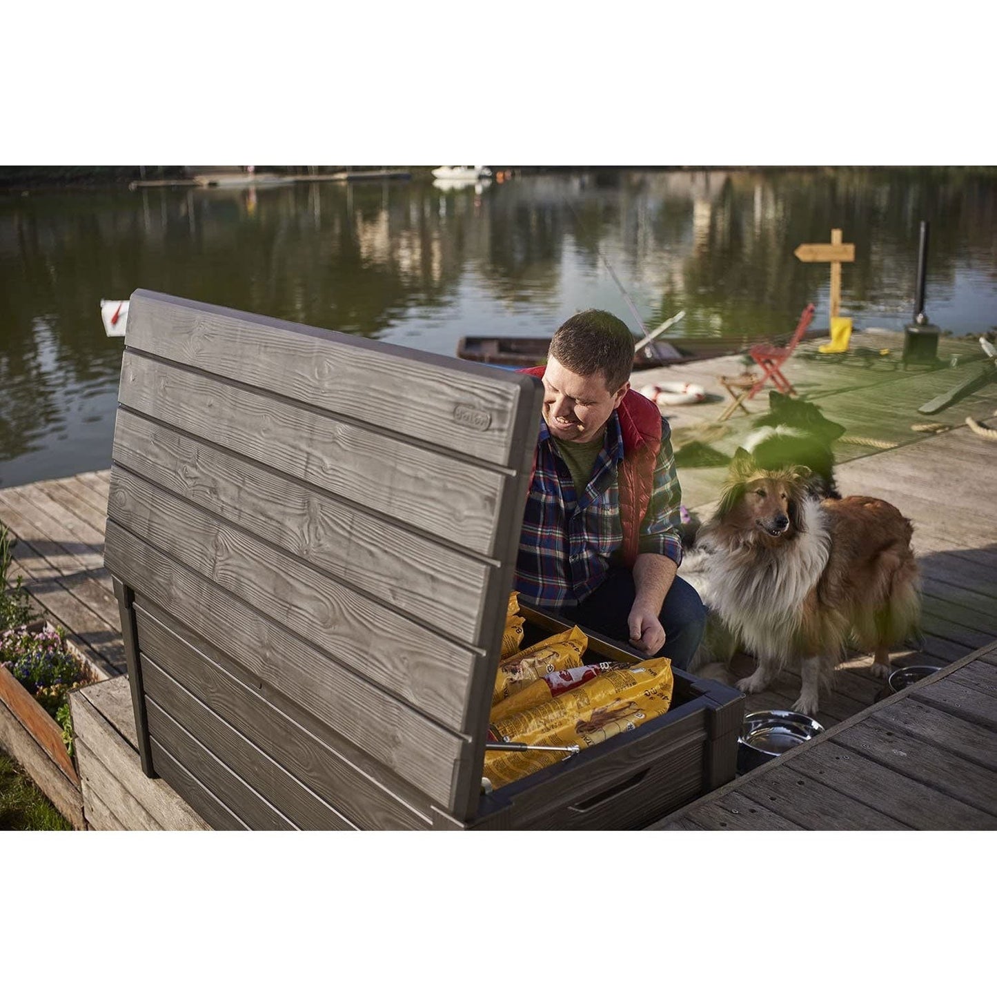 Keter Brightwood 120 gal, banc de rangement pour terrasse en résine résistant aux intempéries, marron - 40
