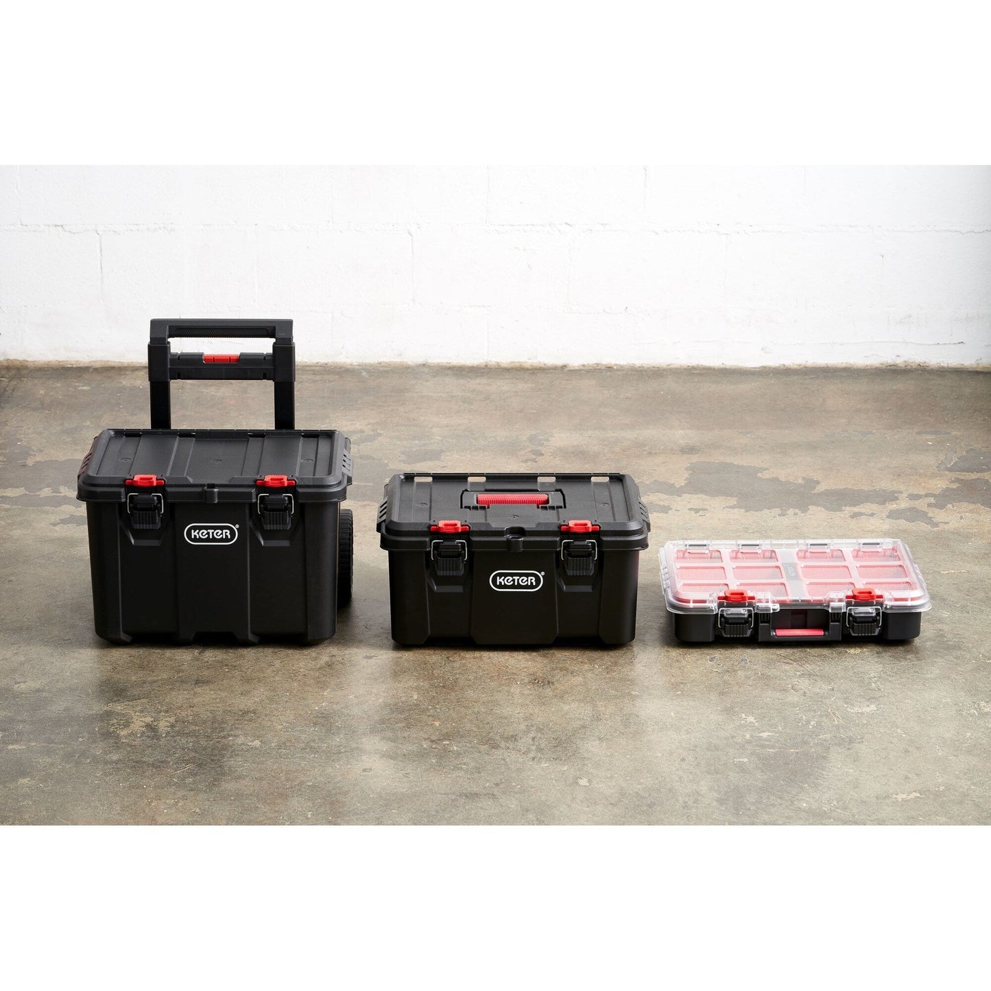 Keter Stack-n-Roll, système modulaire de rangement et d'organisation d'outils sur roulettes, 3 pièces, en résine durable.