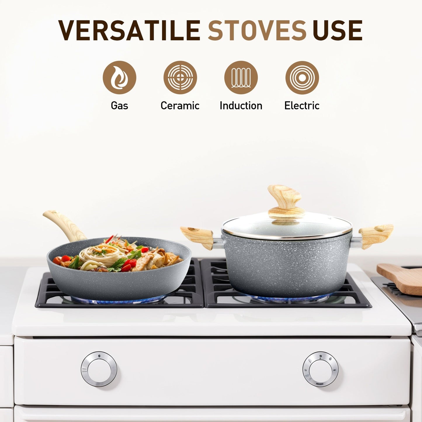 Ensemble de casseroles et poêles antiadhésives, 12 pièces, ensemble de cuisson en granit.
