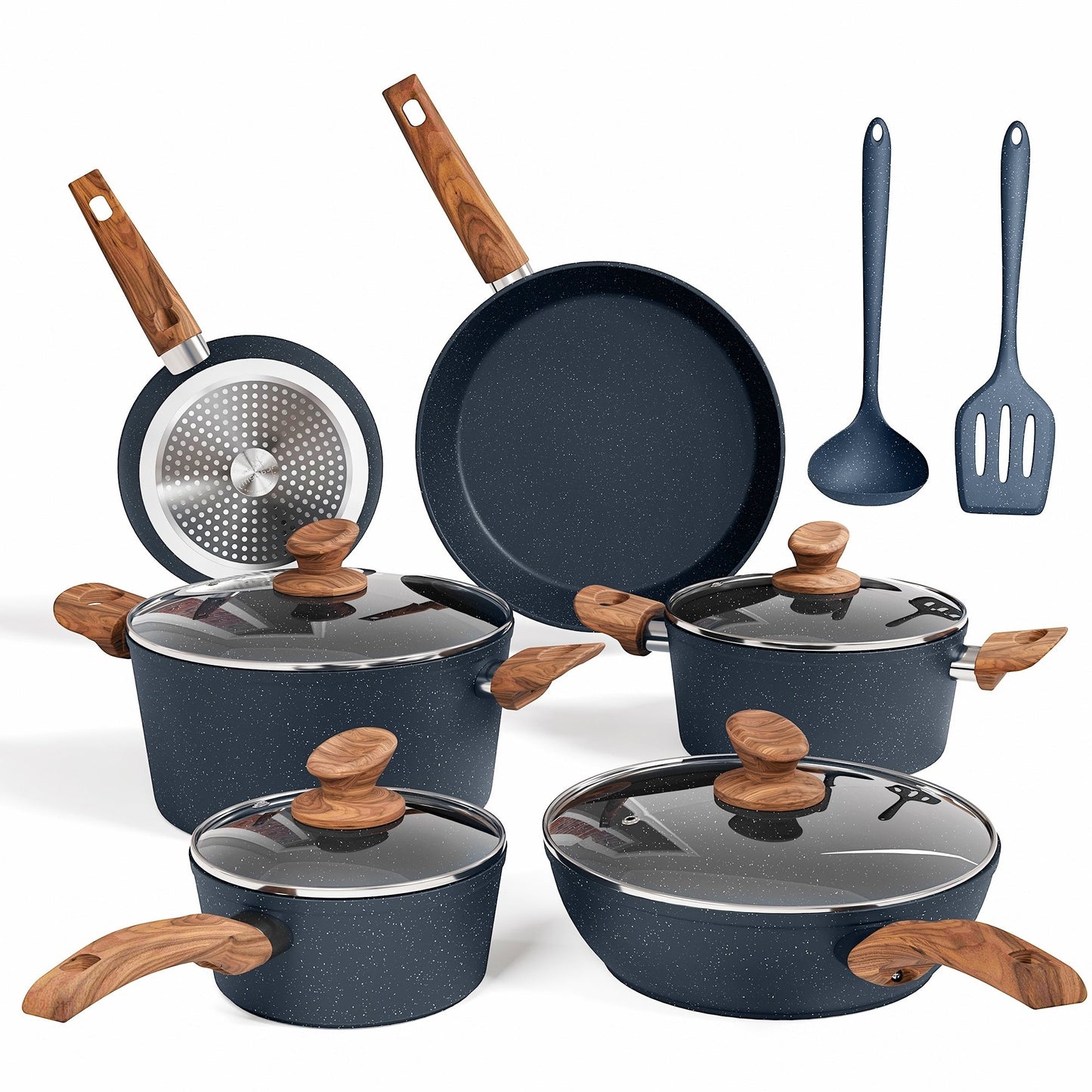 Ensemble de casseroles et poêles antiadhésives, 12 pièces, ensemble de cuisson en granit.