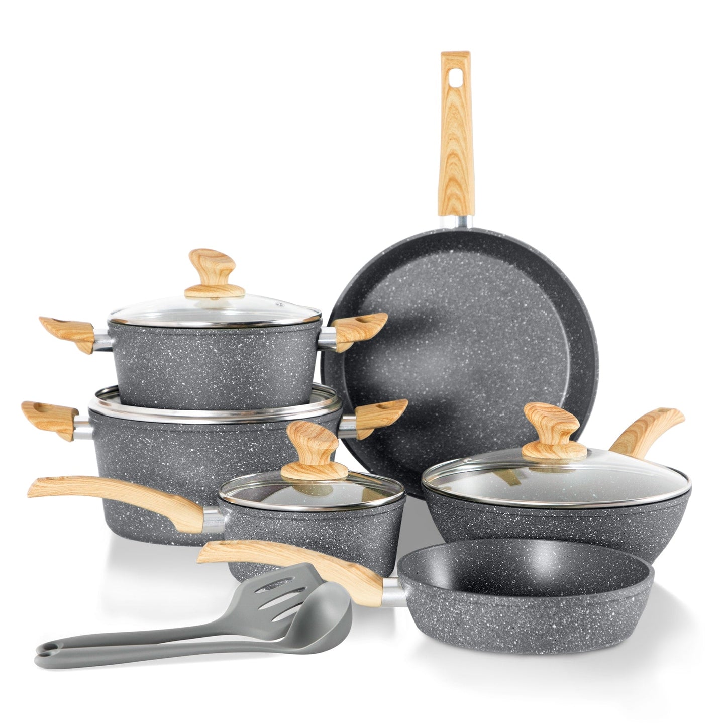 Ensemble de casseroles et poêles antiadhésives, 12 pièces, ensemble de cuisson en granit.