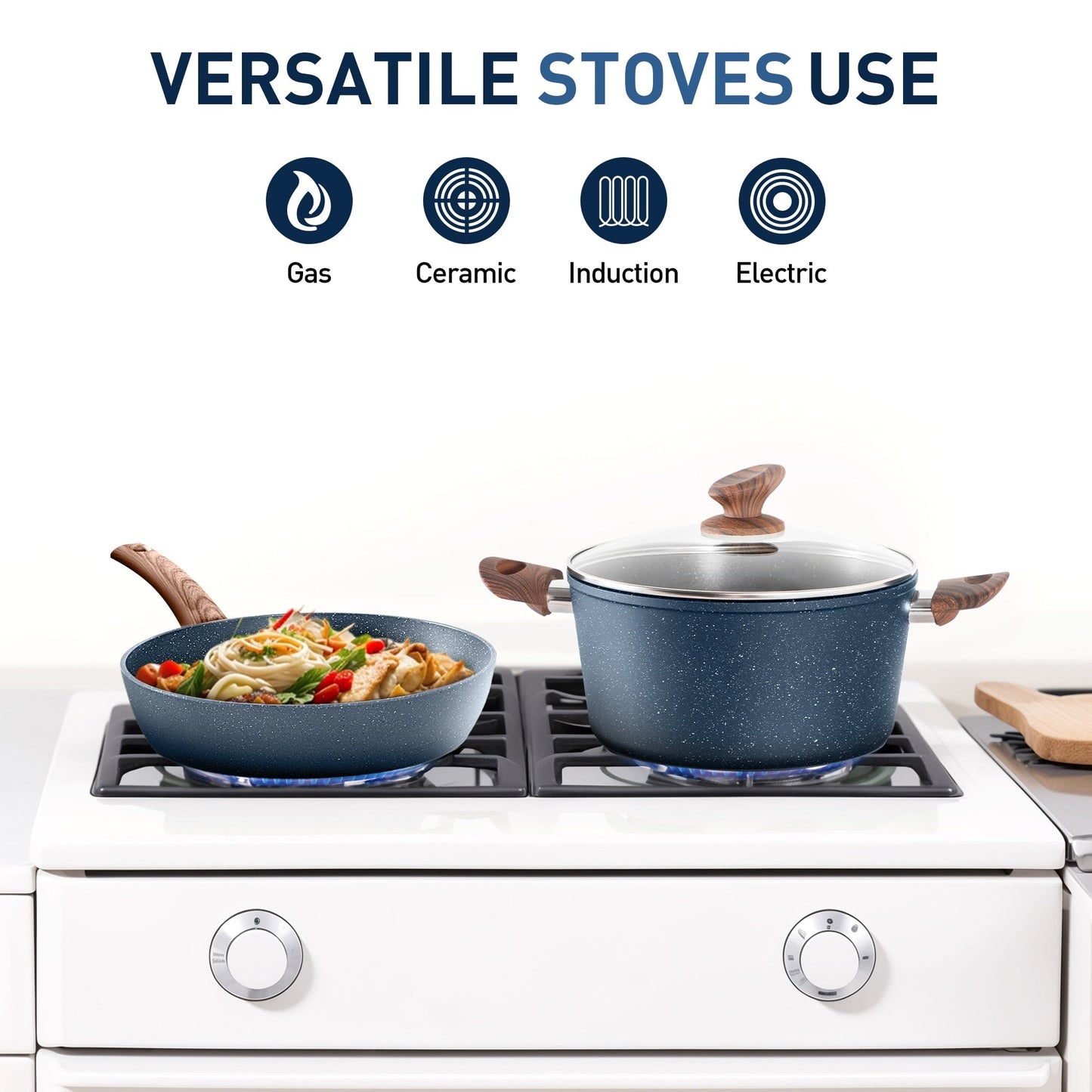 Ensemble de casseroles et poêles antiadhésives, 12 pièces, ensemble de cuisson en granit.