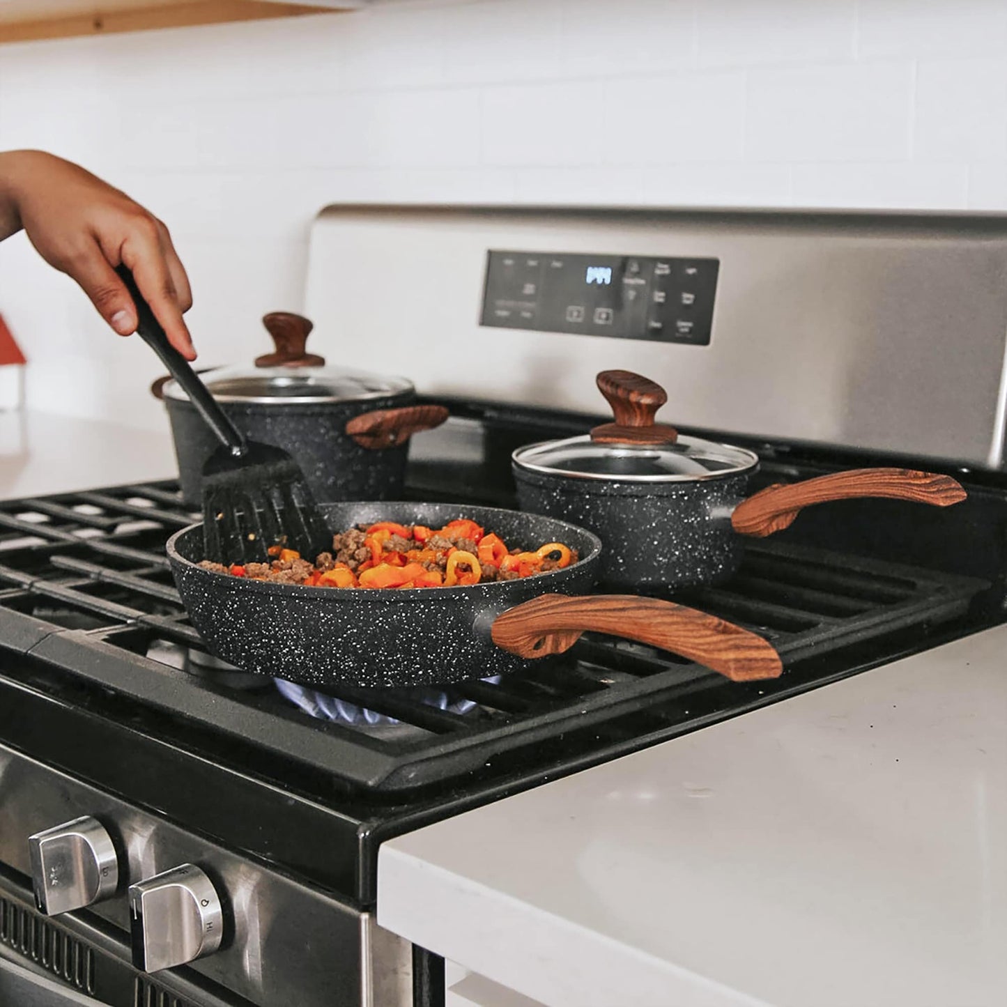 Ensemble de casseroles et poêles antiadhésives, 12 pièces, ensemble de cuisson en granit.