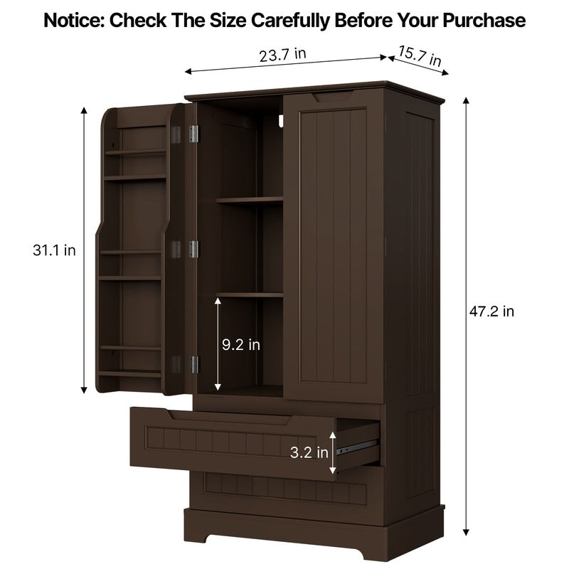 Armoire de rangement pour cuisine, armoire de rangement de salle de bain autoportante avec 2 portes et tiroirs
