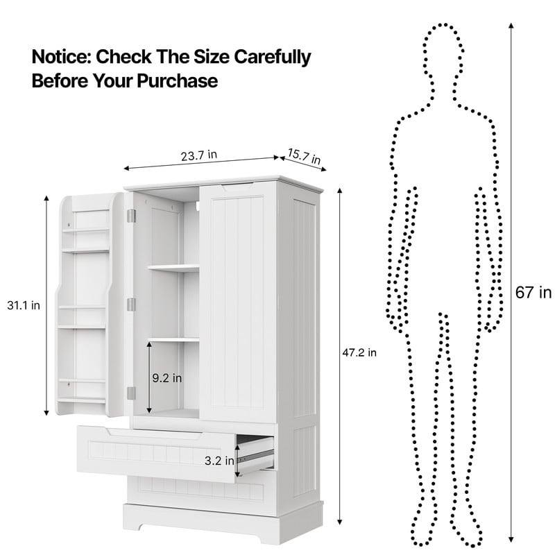 Armoire de rangement pour cuisine, armoire de rangement de salle de bain autoportante avec 2 portes et tiroirs