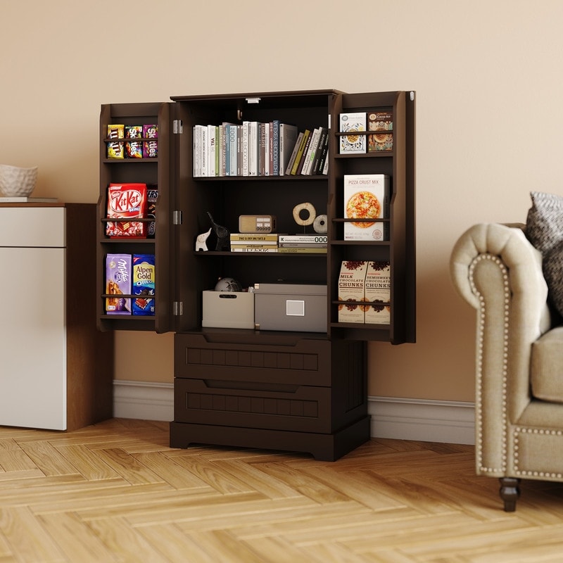 Armoire de rangement pour cuisine, armoire de rangement de salle de bain autoportante avec 2 portes et tiroirs