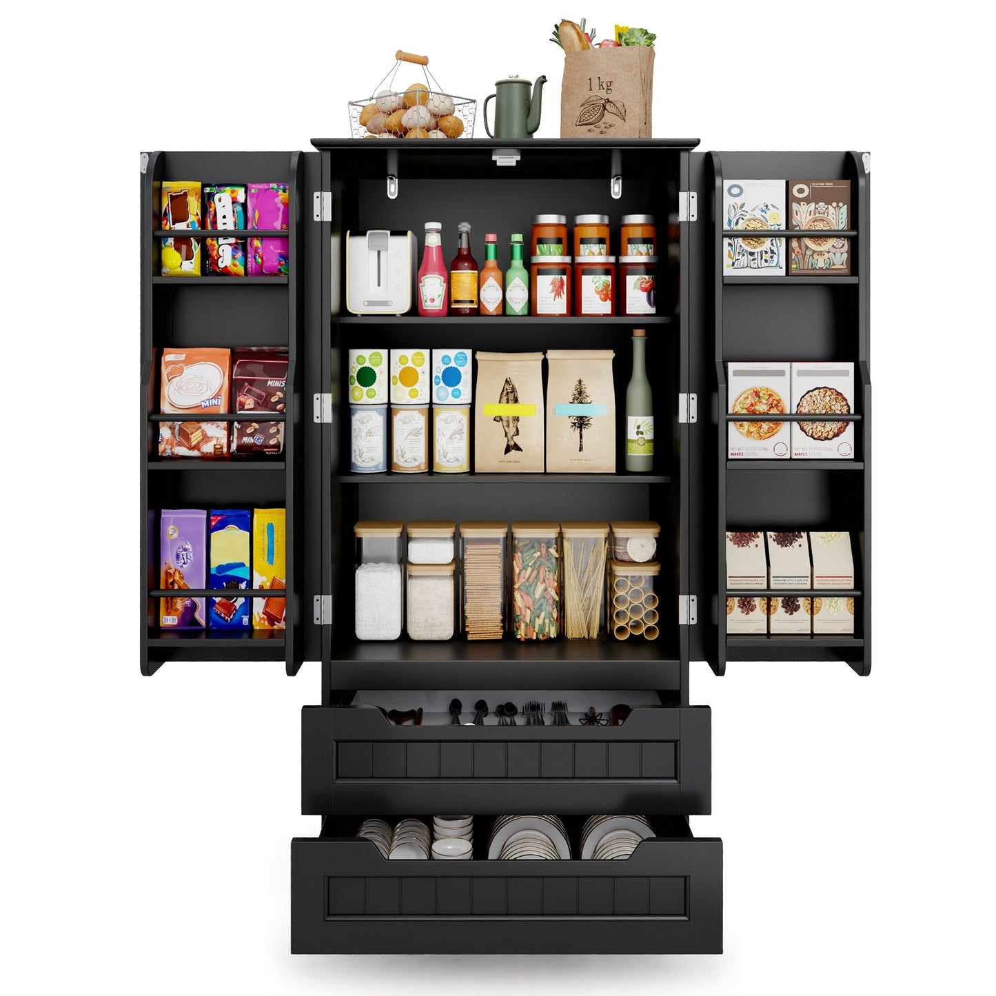 Armoire de rangement pour cuisine, armoire de rangement de salle de bain autoportante avec 2 portes et tiroirs