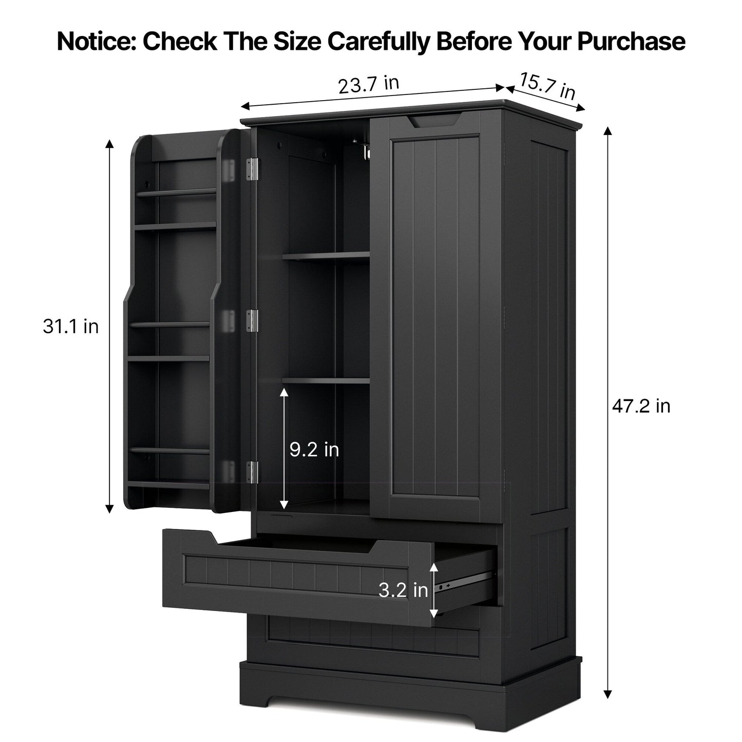 Armoire de rangement pour cuisine, armoire de rangement de salle de bain autoportante avec 2 portes et tiroirs