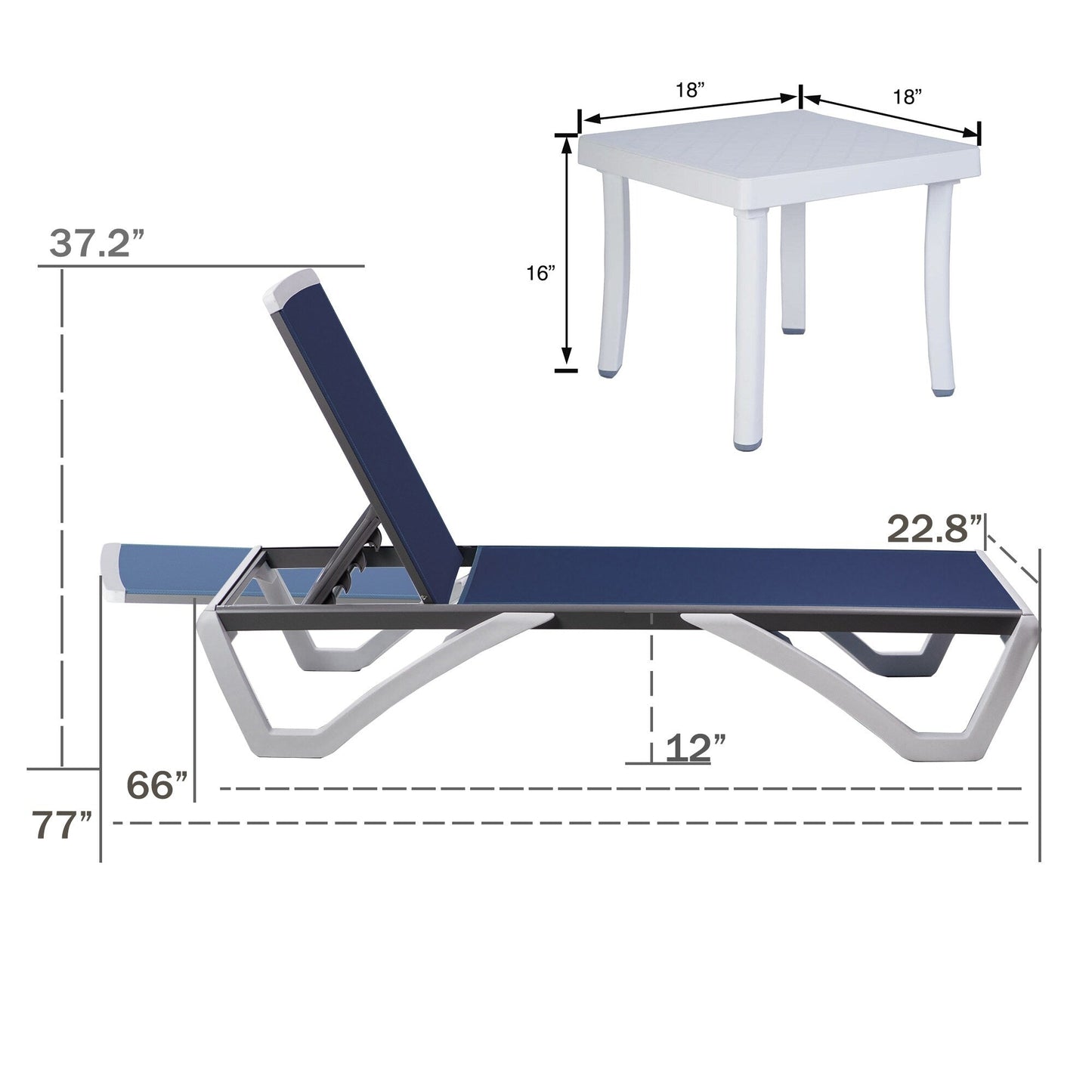 Chaise longue de jardin inclinable et réglable Kozyard Alan, entièrement en aluminium et pieds en résine de polypropylène.