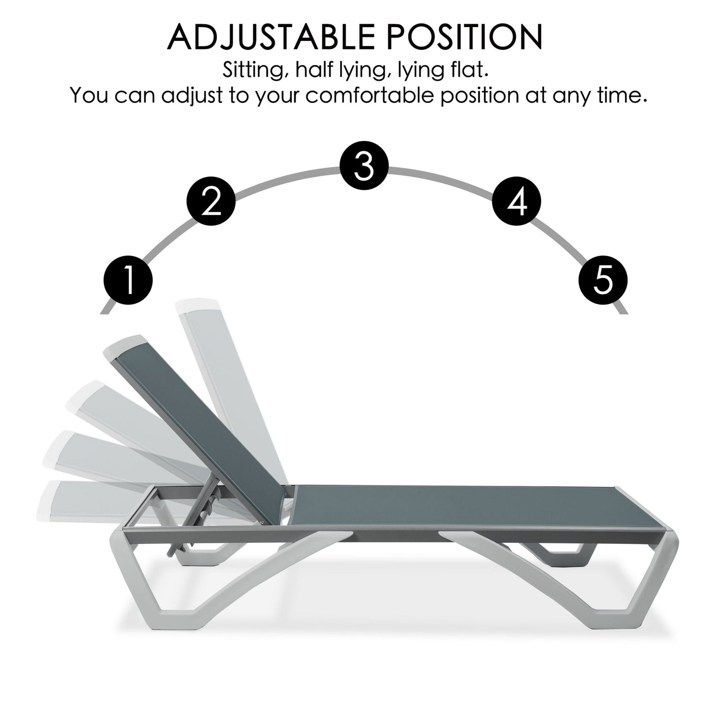 Chaise longue de jardin inclinable et réglable Kozyard Alan, entièrement en aluminium et pieds en résine de polypropylène.
