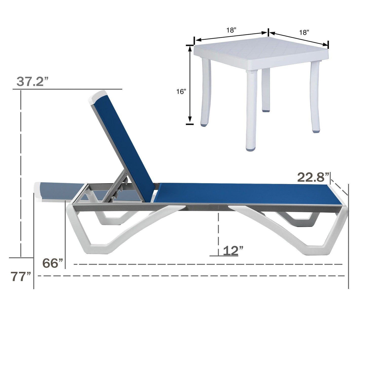 Chaise longue de jardin inclinable et réglable Kozyard Alan, entièrement en aluminium et pieds en résine de polypropylène.