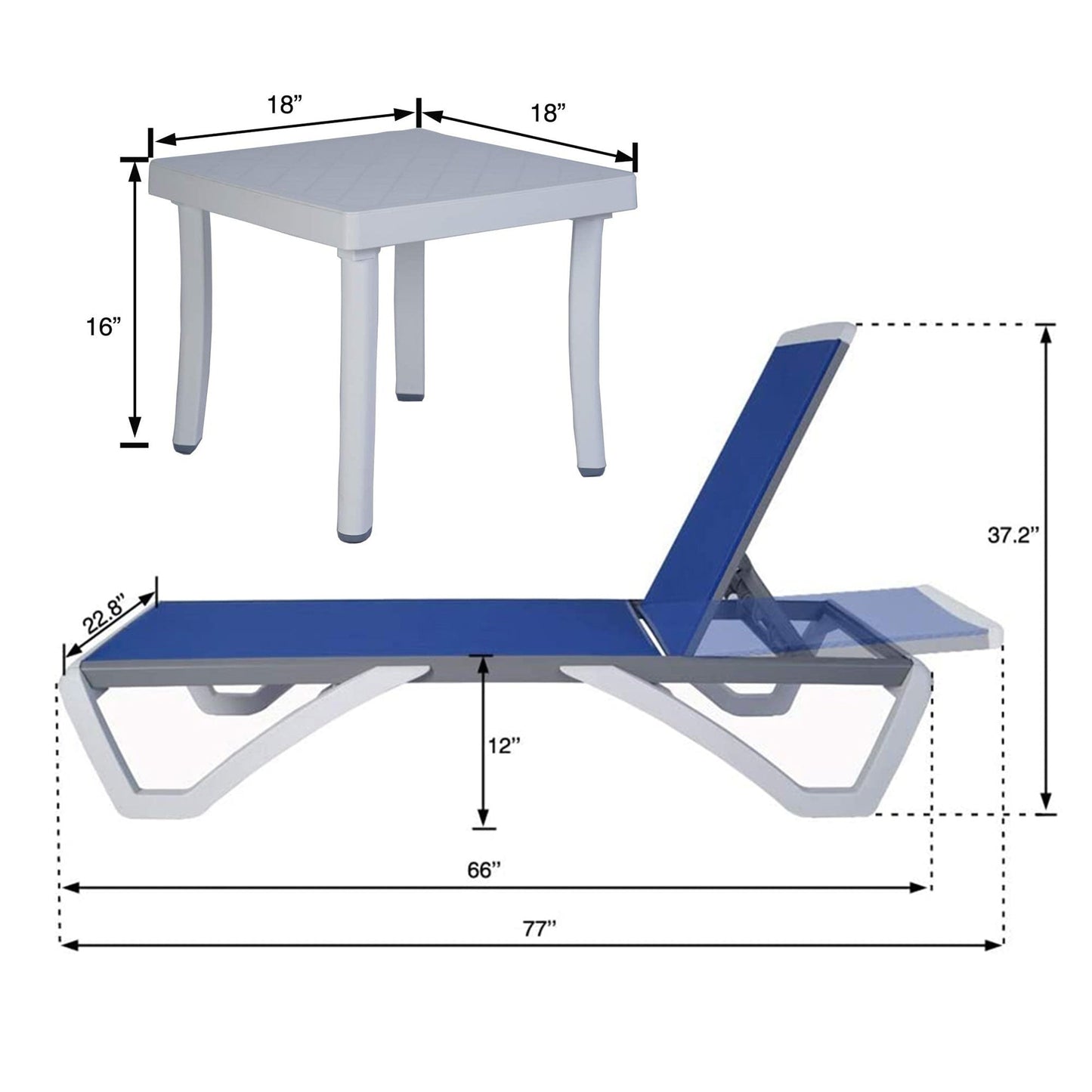 Chaise longue de jardin inclinable et réglable Kozyard Alan, entièrement en aluminium et pieds en résine de polypropylène.
