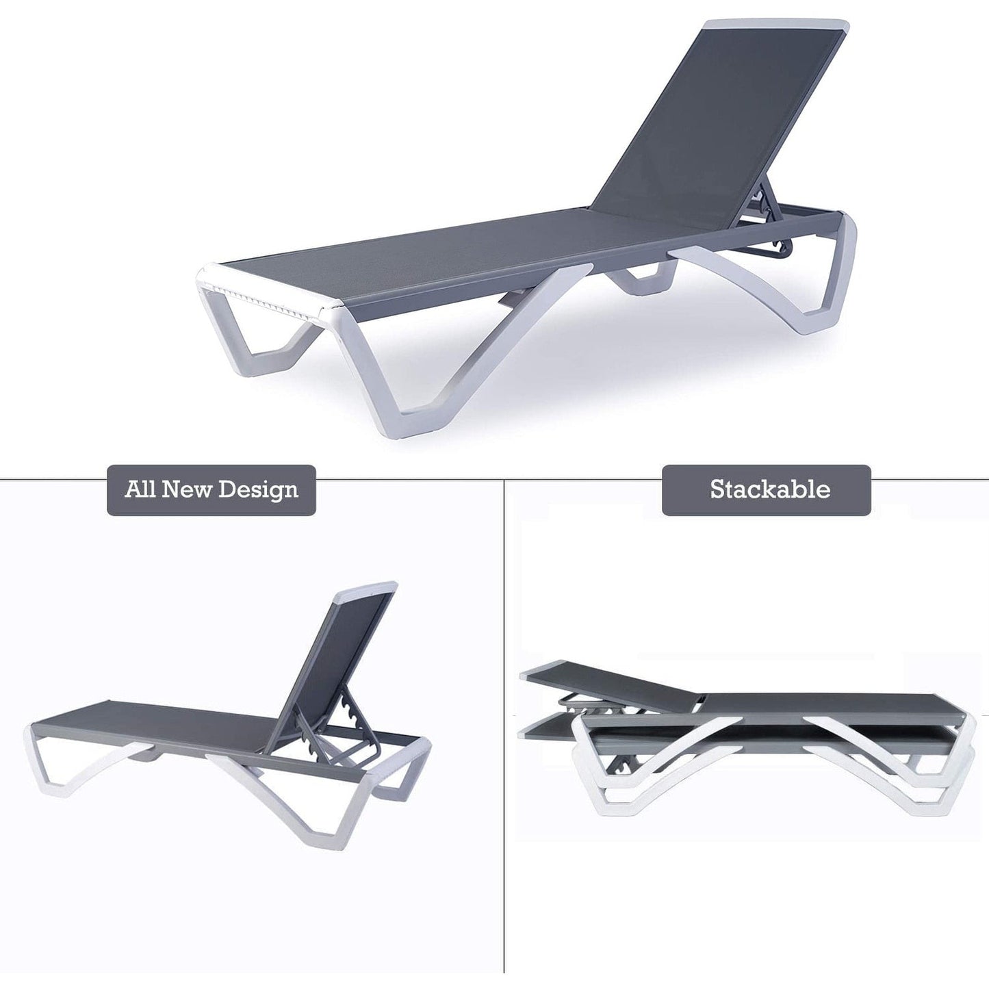 Chaise longue de jardin inclinable et réglable Kozyard Alan, entièrement en aluminium et pieds en résine de polypropylène.