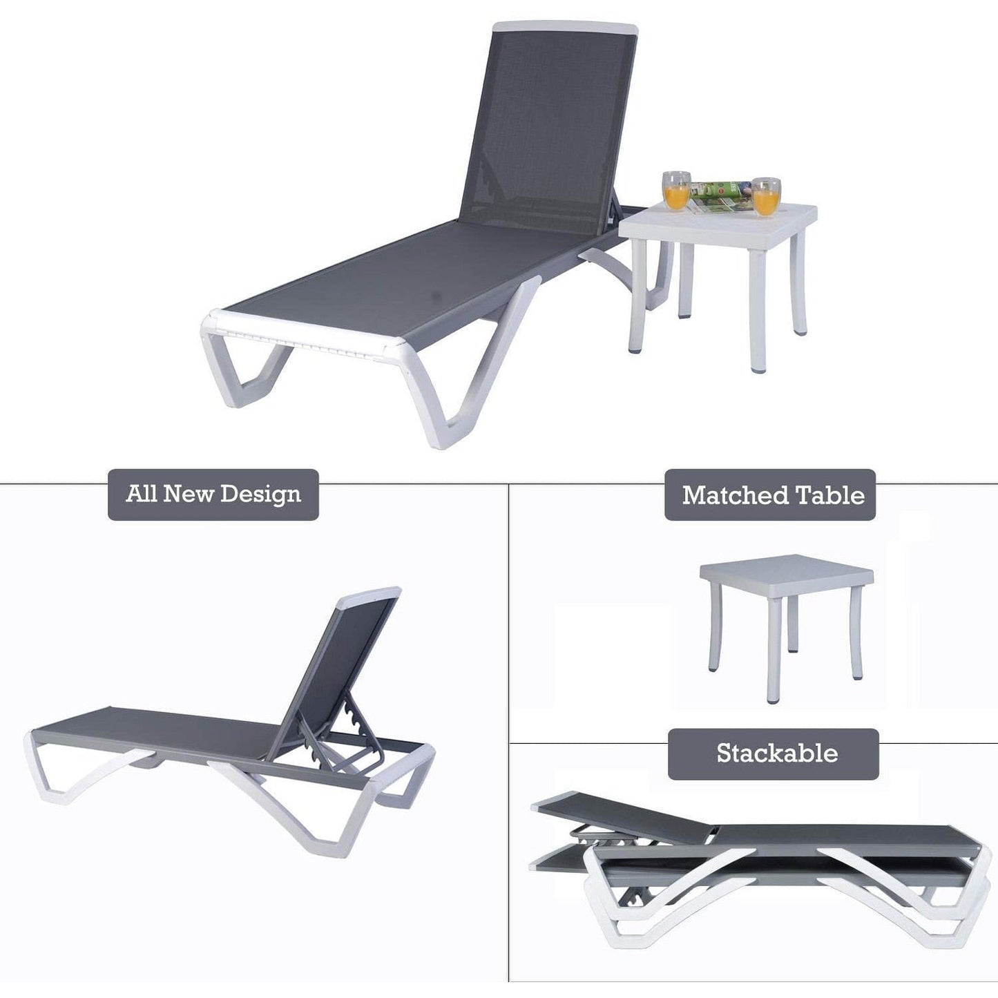 Chaise longue de jardin inclinable et réglable Kozyard Alan, entièrement en aluminium et pieds en résine de polypropylène.