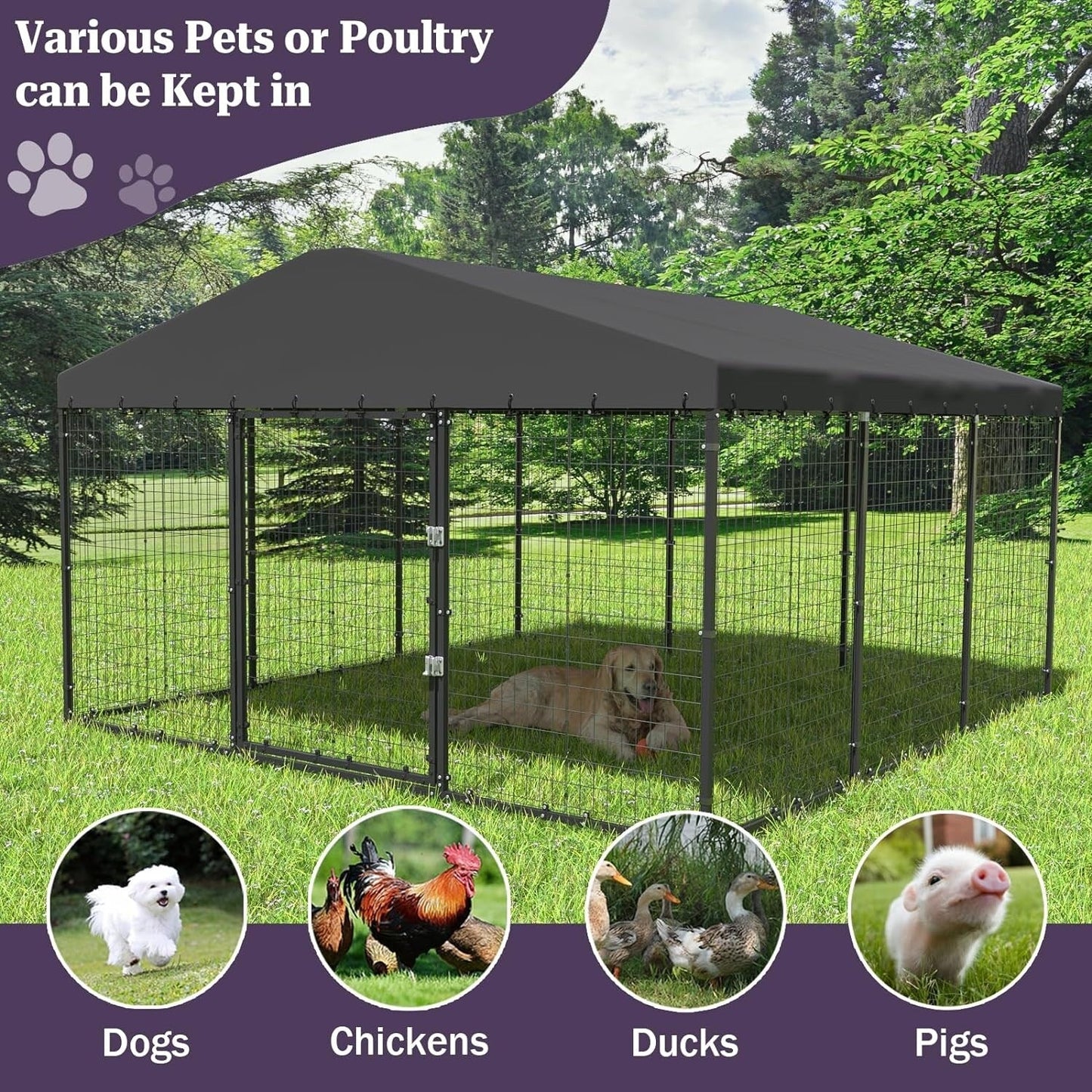 W 118 x D 118 x H 70 Grande Cabane pour Chien d'Extérieur, Abri pour Chien Robuste avec Toit Imperméable