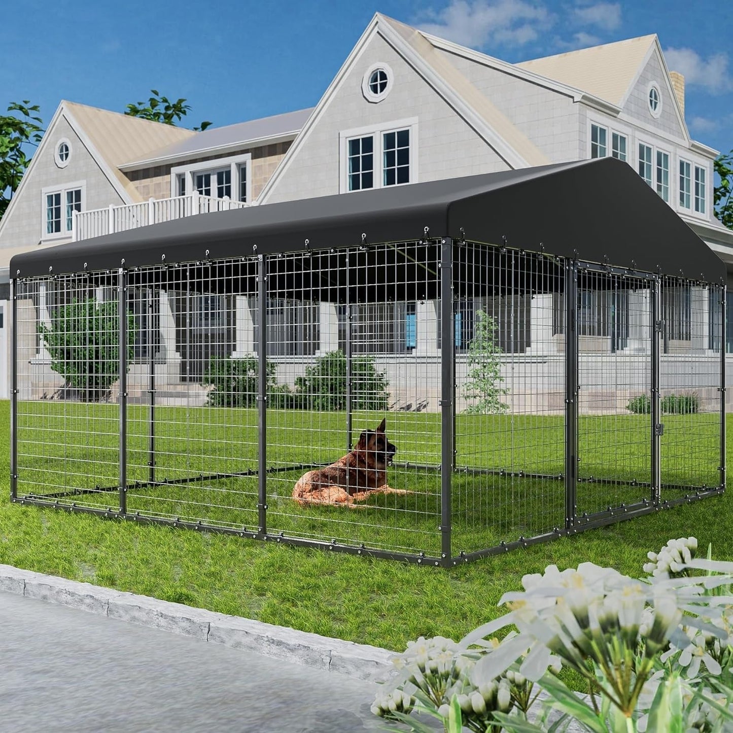 W 118 x D 118 x H 70 Grande Cabane pour Chien d'Extérieur, Abri pour Chien Robuste avec Toit Imperméable