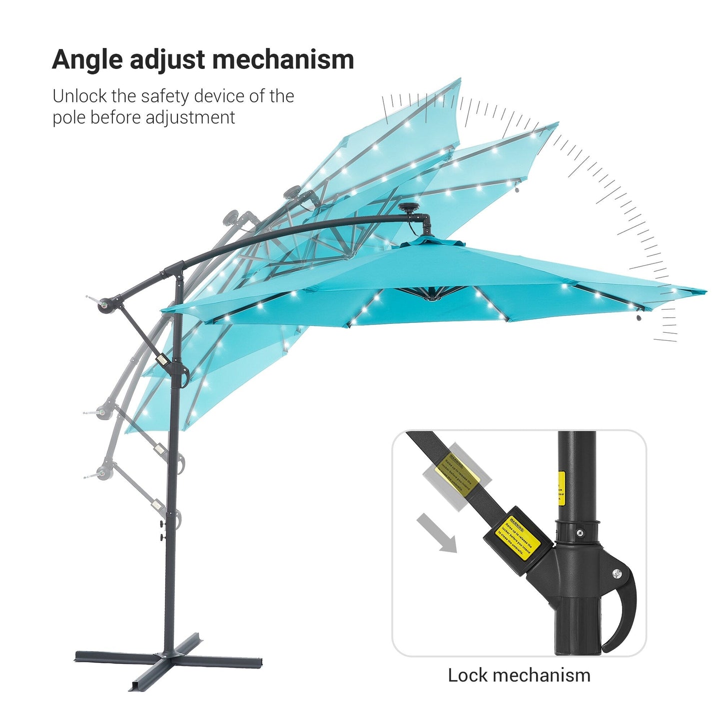 Parasol de terrasse déporté LED LIVOOSUN 10 pieds avec pied en croix