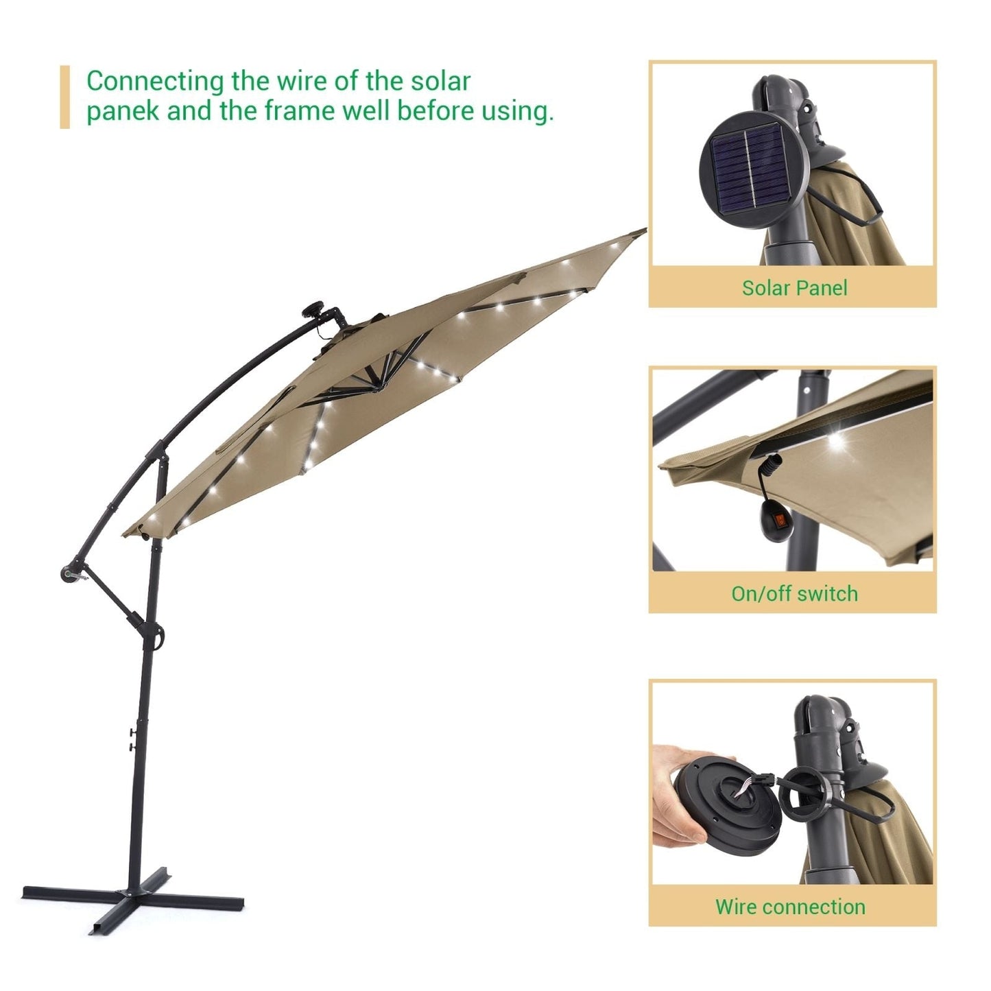 Parasol de terrasse déporté LED LIVOOSUN 10 pieds avec pied en croix