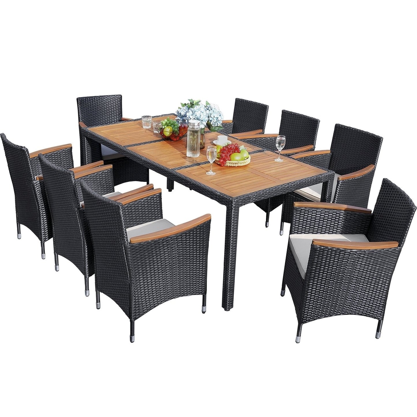 Ensemble de repas de jardin Lacoo en rotin synthétique/bois d'acacia