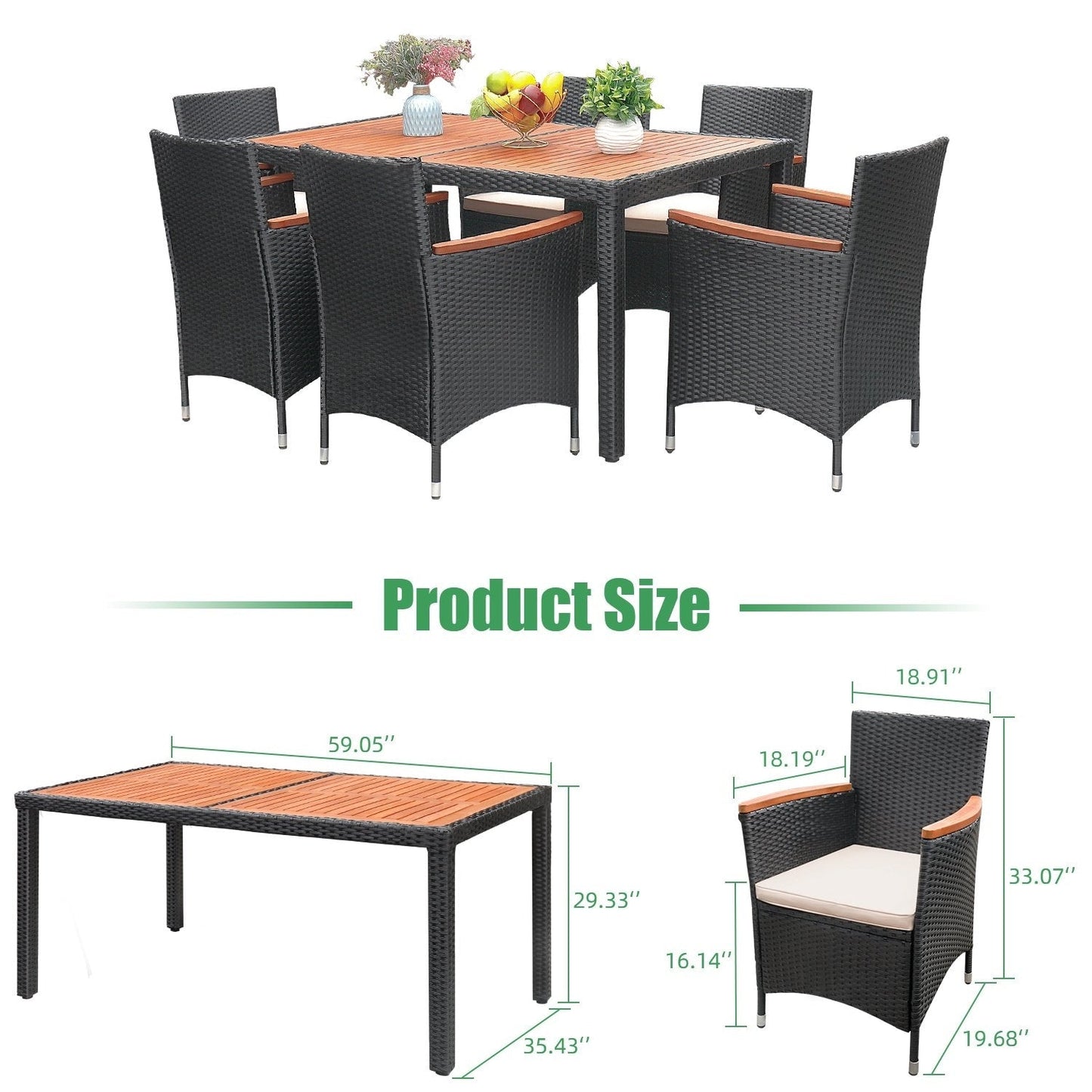 Ensemble de repas de jardin Lacoo en rotin synthétique/bois d'acacia