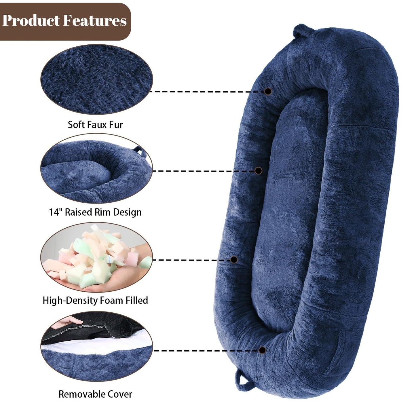 Grand lit pour chien, lit lavable de taille humaine avec housse amovible.