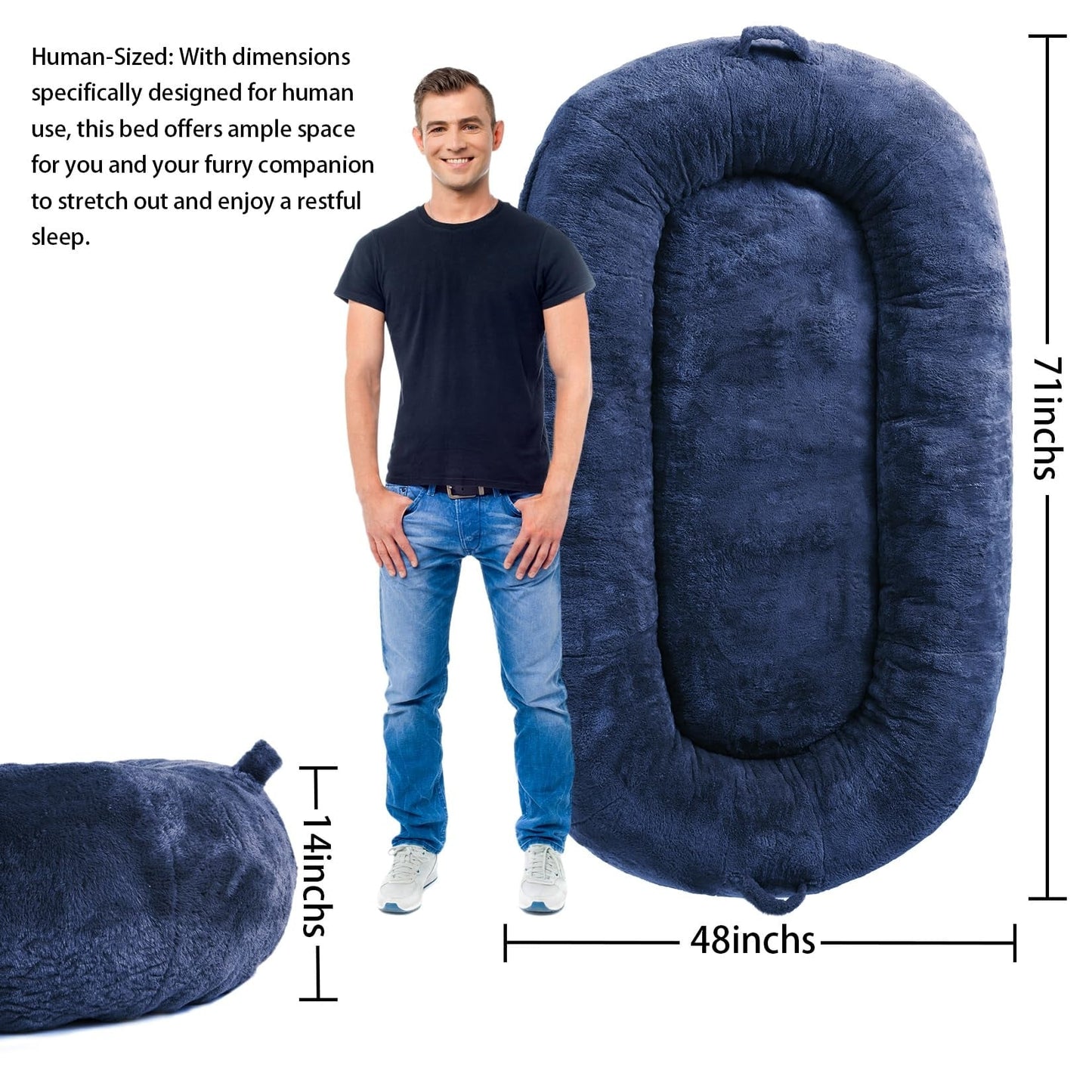 Grand lit pour chien, lit lavable de taille humaine avec housse amovible.