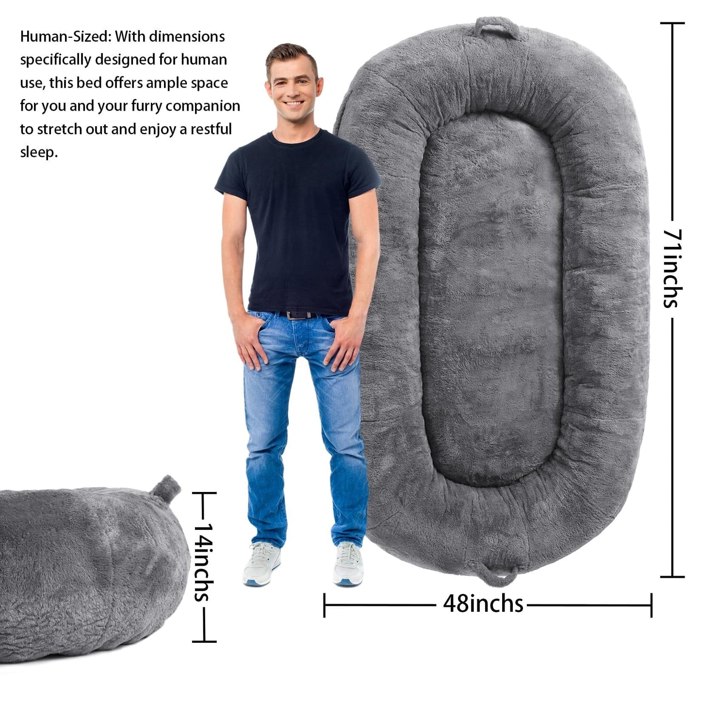 Grand lit pour chien, lit lavable de taille humaine avec housse amovible.