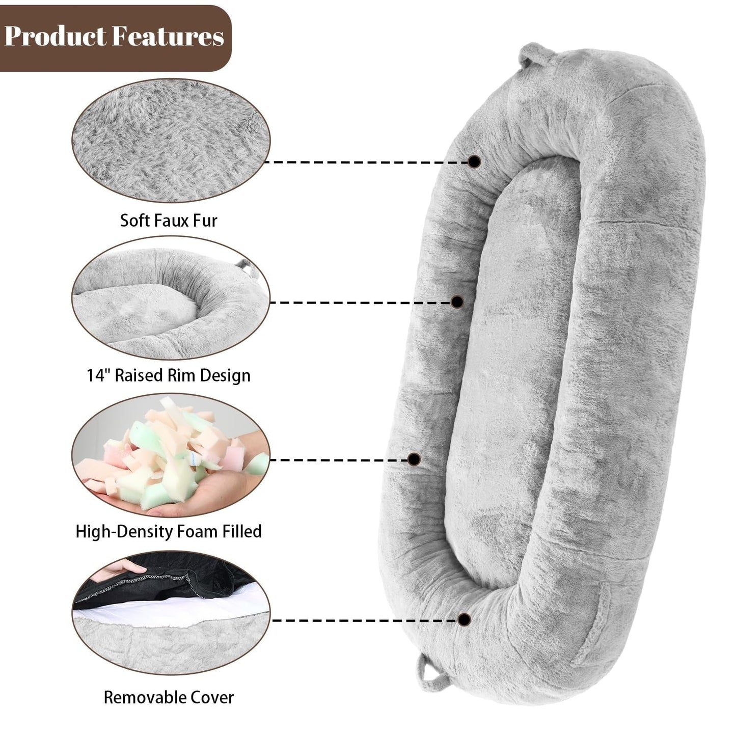 Grand lit pour chien, lit lavable de taille humaine avec housse amovible.