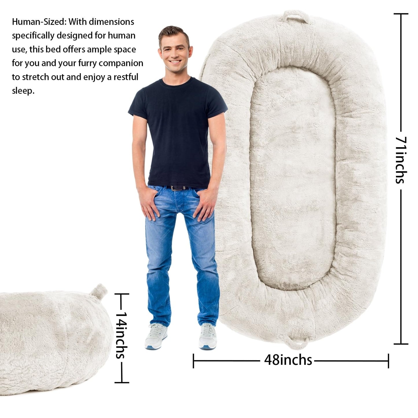 Grand lit pour chien, lit lavable de taille humaine avec housse amovible.