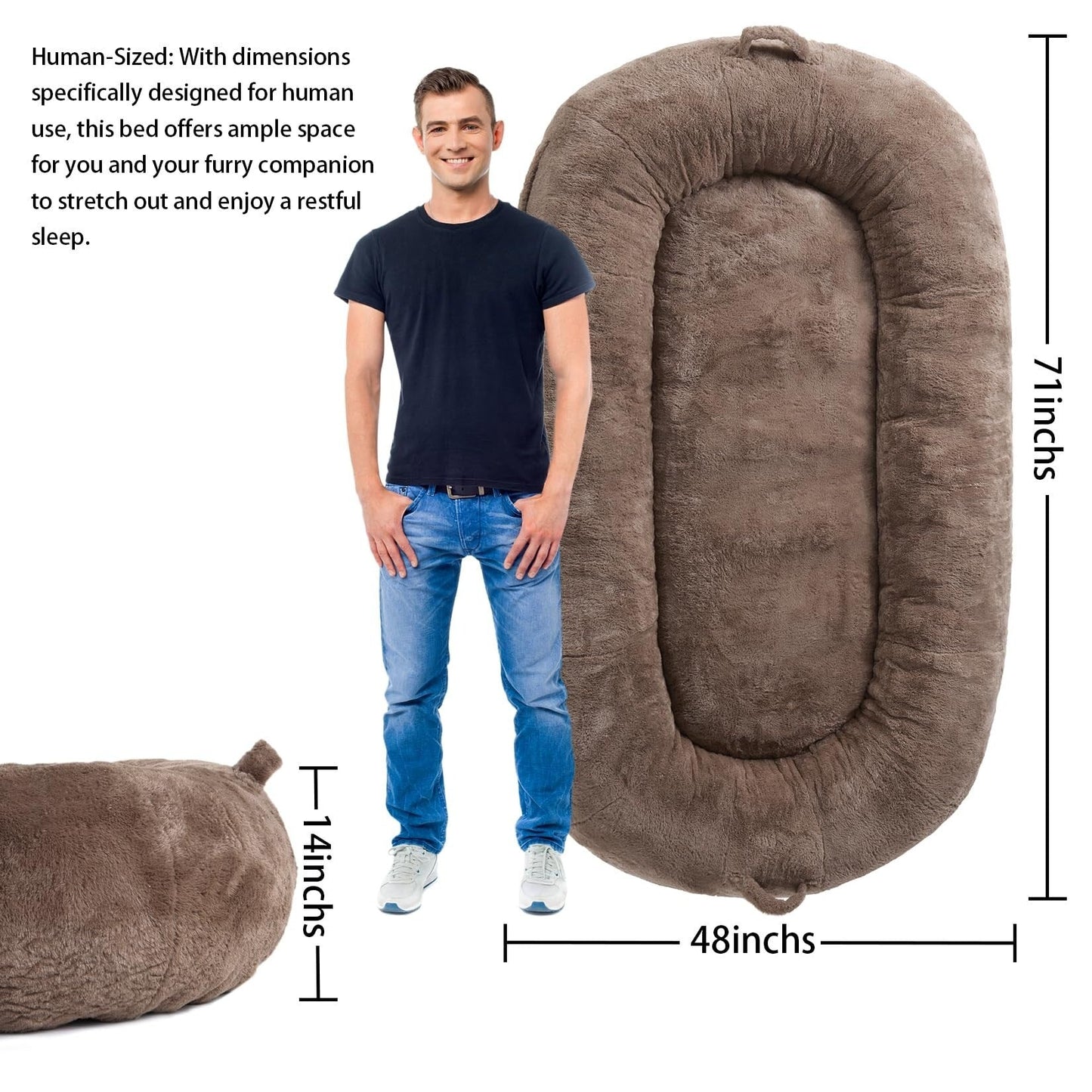 Grand lit pour chien, lit lavable de taille humaine avec housse amovible.