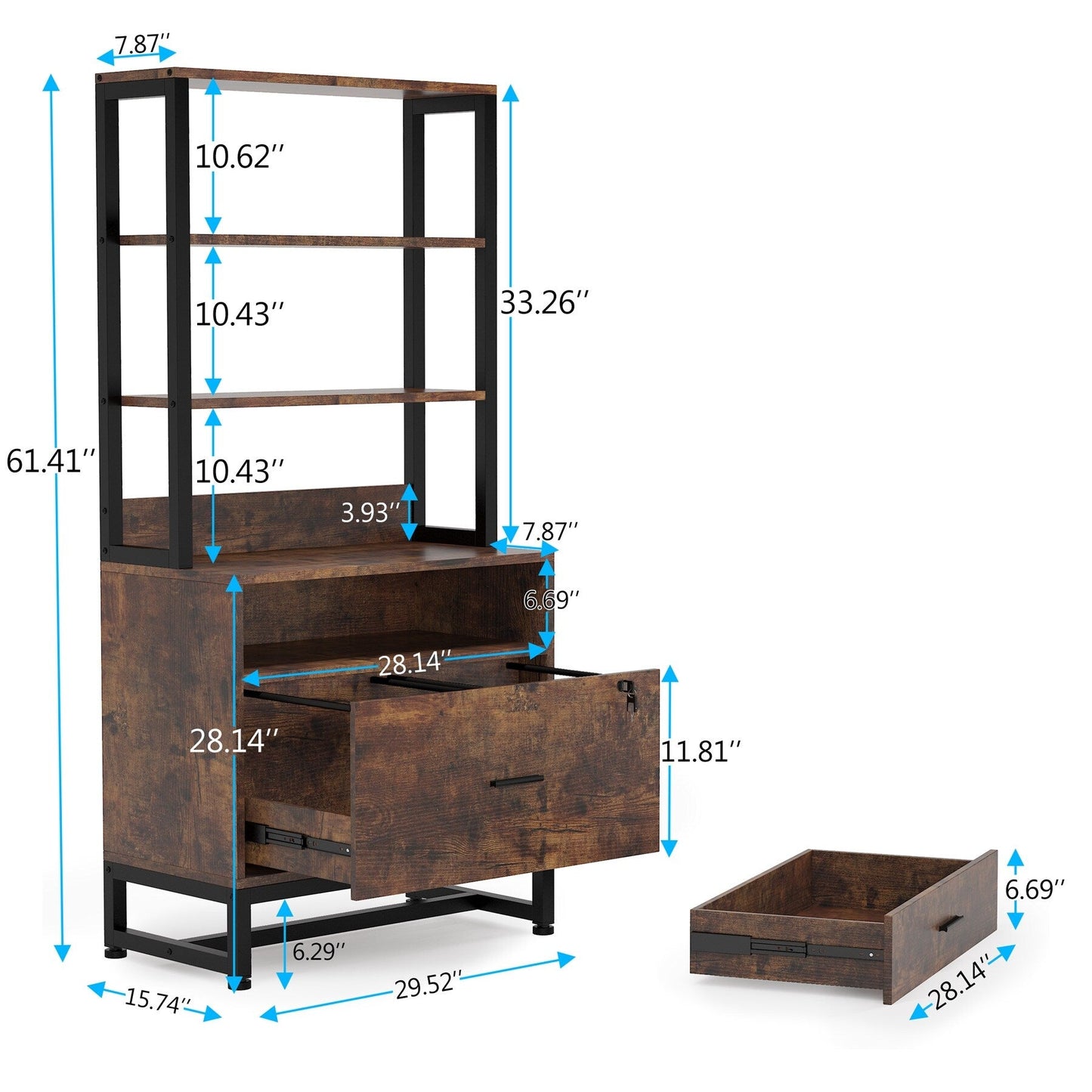 Armoire à dossiers avec 2 tiroirs, meuble de rangement moderne avec support d'imprimante et verrouillage