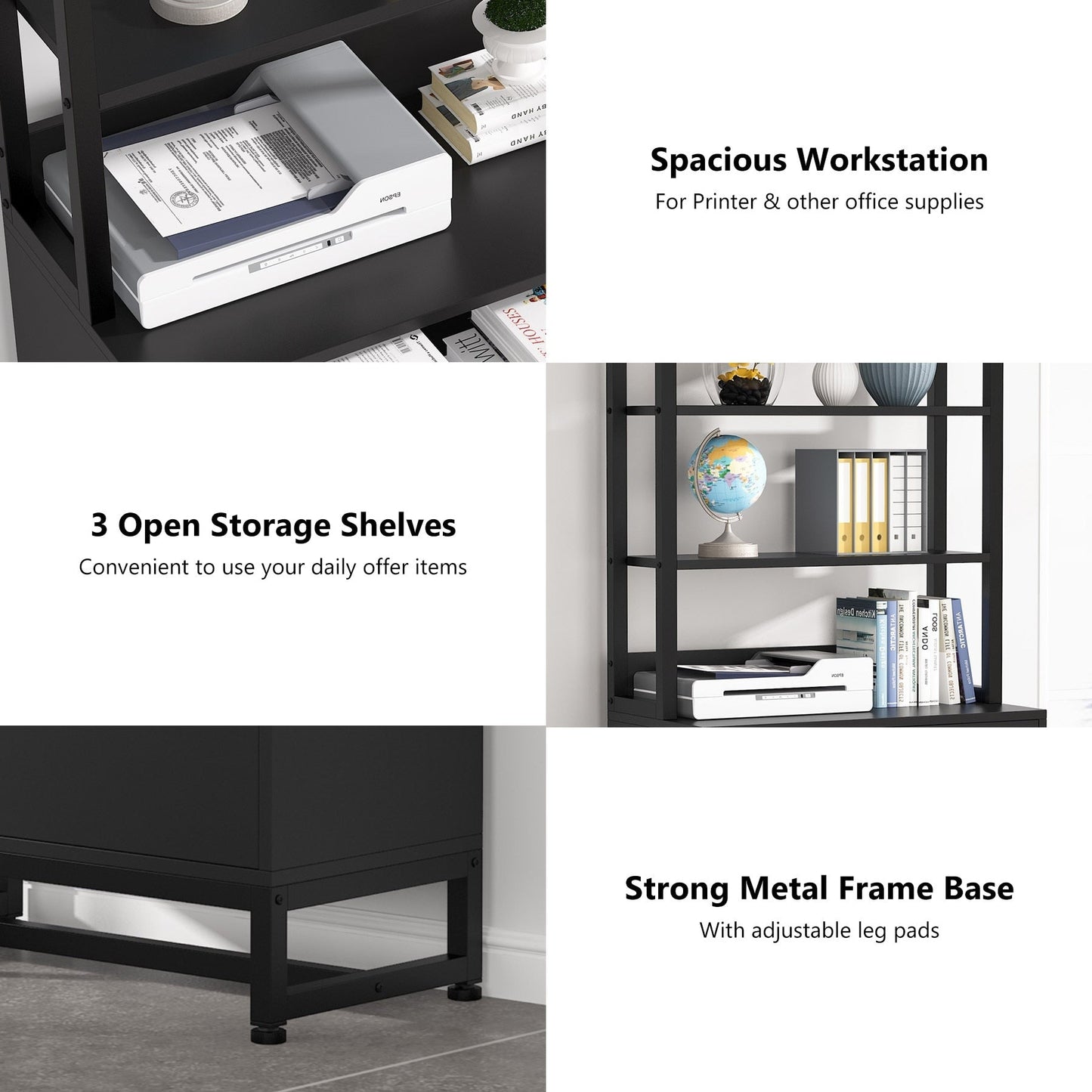 Armoire à dossiers avec 2 tiroirs, meuble de rangement moderne avec support d'imprimante et verrouillage