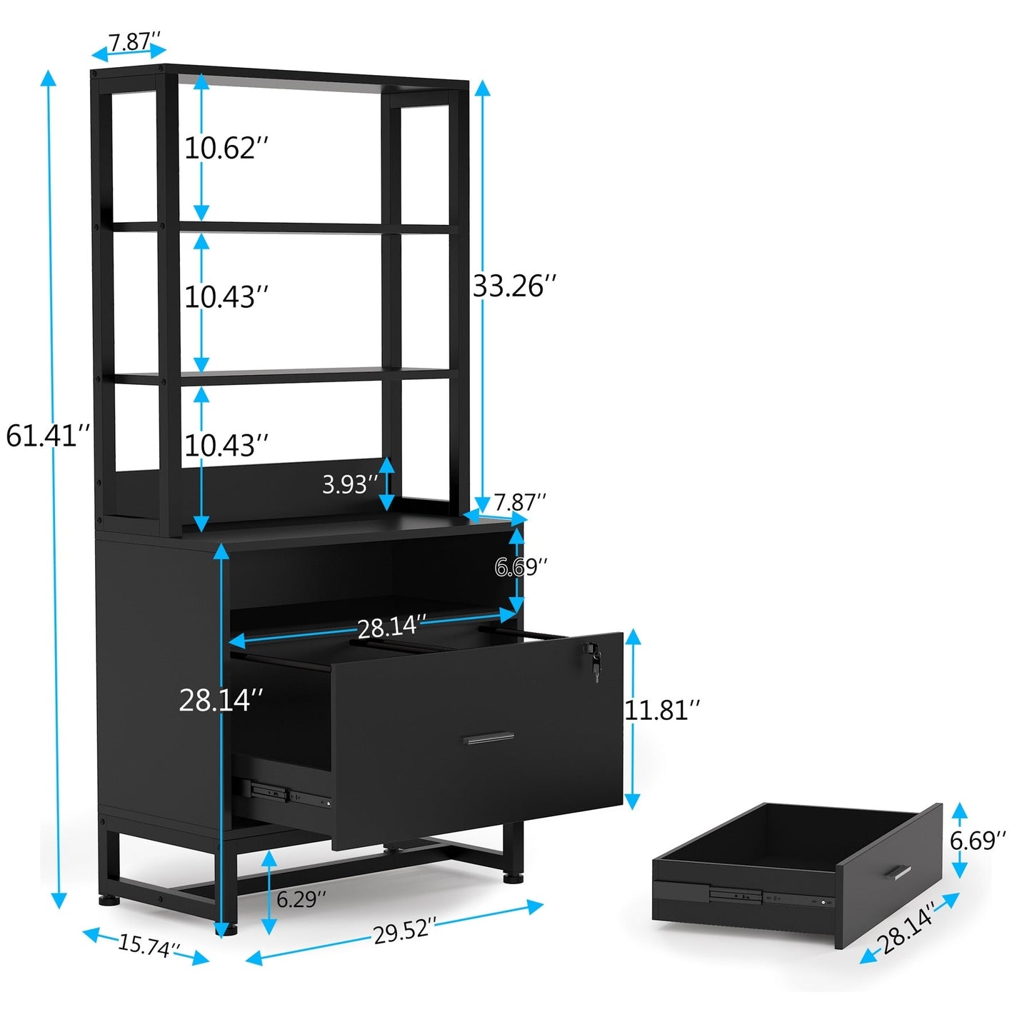 Armoire à dossiers avec 2 tiroirs, meuble de rangement moderne avec support d'imprimante et verrouillage