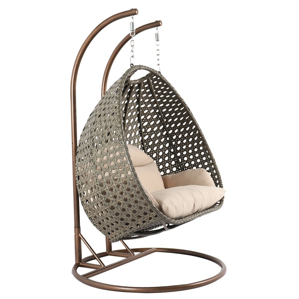 LeisureMod Chaise suspendue en forme d'œuf pour 2 personnes avec support - Hamac balançoire en rotin tressé pour intérieur/extérieur avec coussins