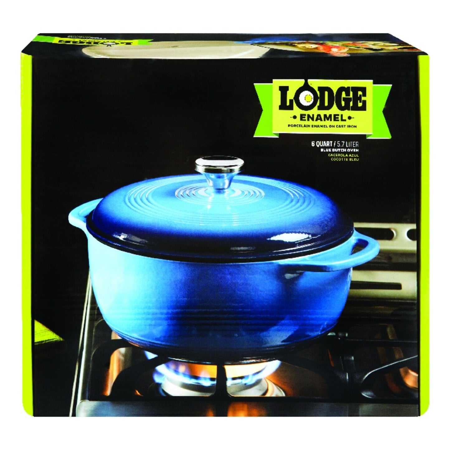 Poule à ragoût en fonte émaillée Lodge, 6 quarts, bleu, modèle Essential