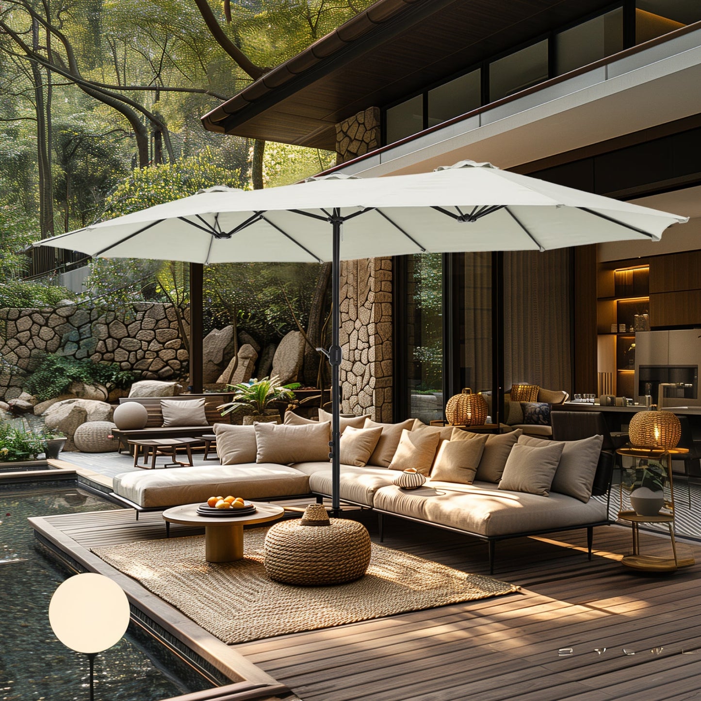 MAISON ARTS Parasol de terrasse double face extra large de 4,5 m avec socle inclus