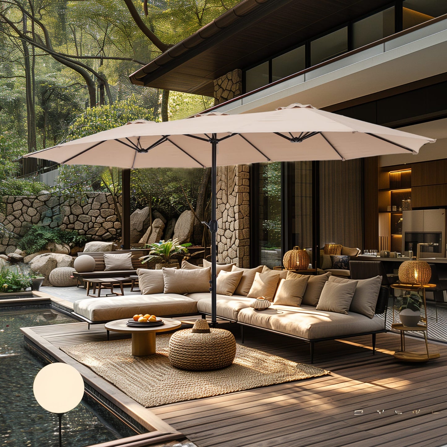 MAISON ARTS Parasol de terrasse double face extra large de 4,5 m avec socle inclus