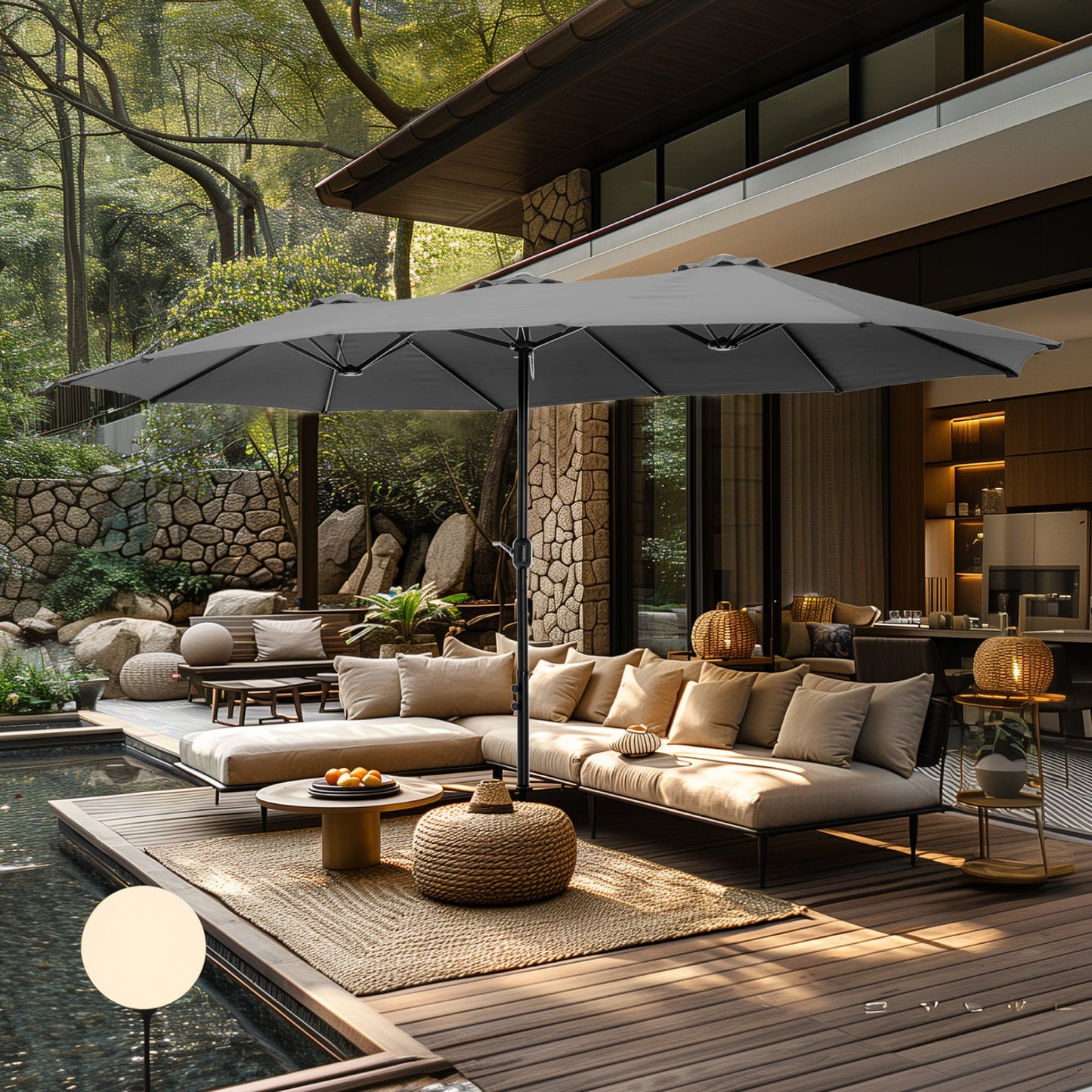 MAISON ARTS Parasol de terrasse double face extra large de 4,5 m avec socle inclus