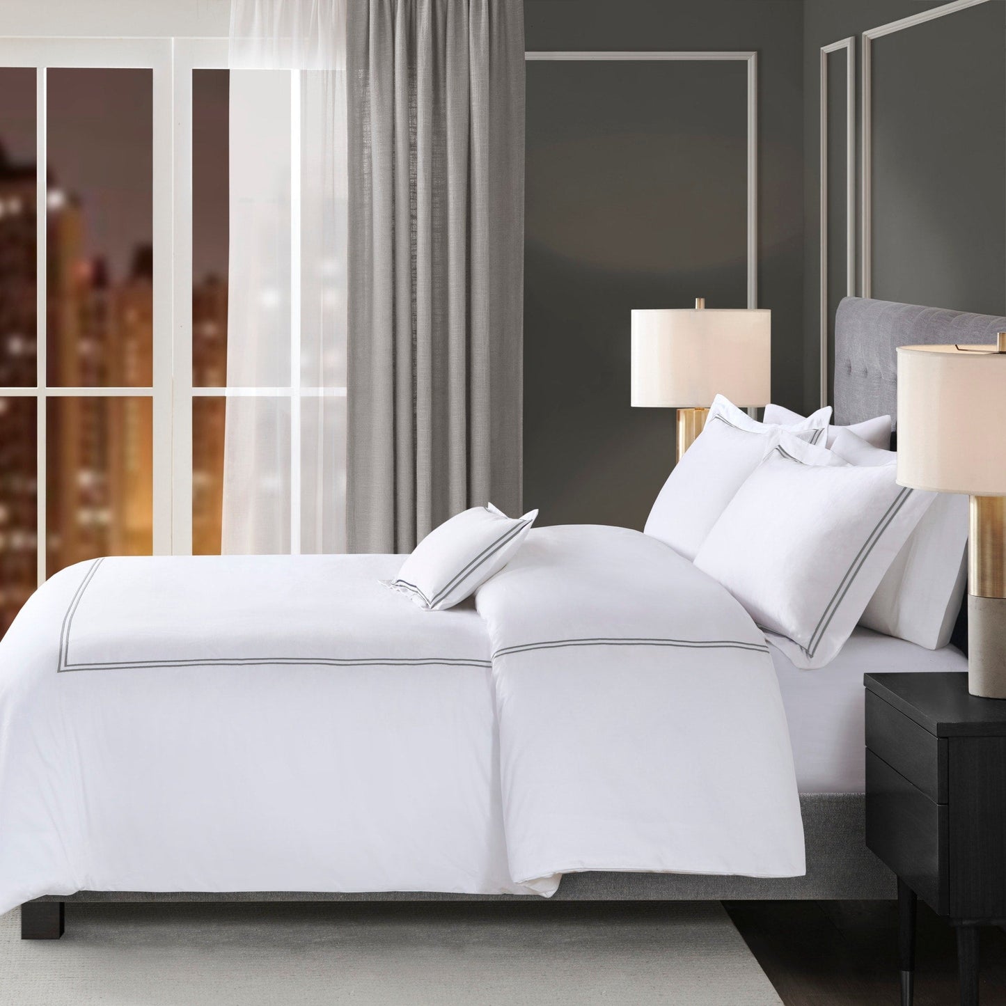Ensemble de housse de couette brodée en satin de coton 100 % Madison Park Signature, collection de luxe, 500 fils au pouce.