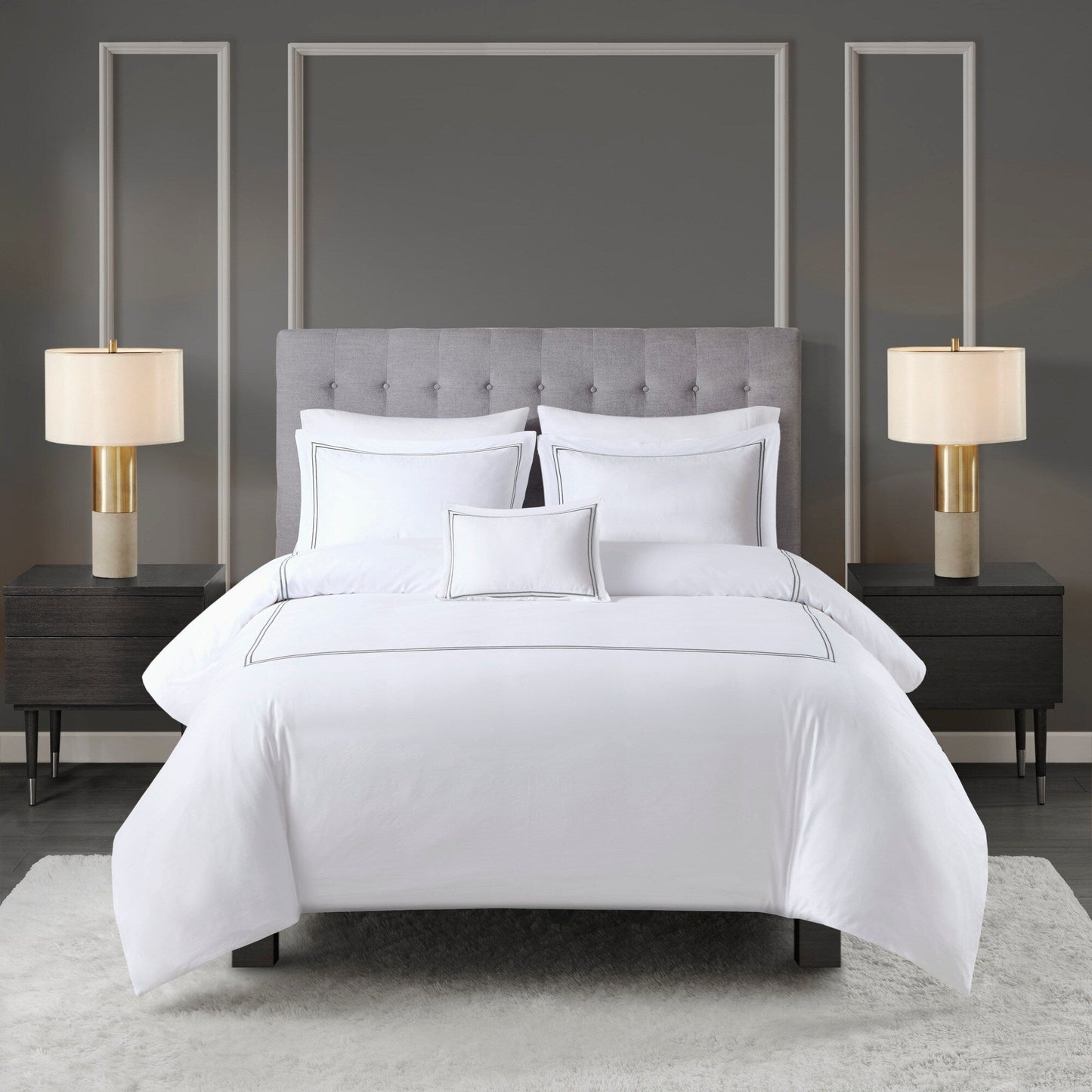Ensemble de housse de couette brodée en satin de coton 100 % Madison Park Signature, collection de luxe, 500 fils au pouce.