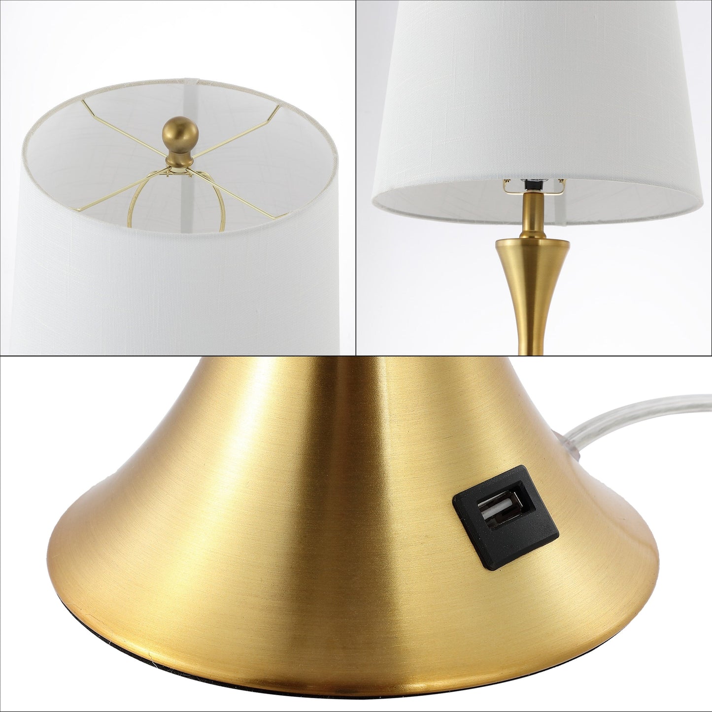 Makena 22.75 Lampe de chevet moderne et élégante en forme de sablier en fer avec port de charge USB, (lot de 2) par JONATHAN Y